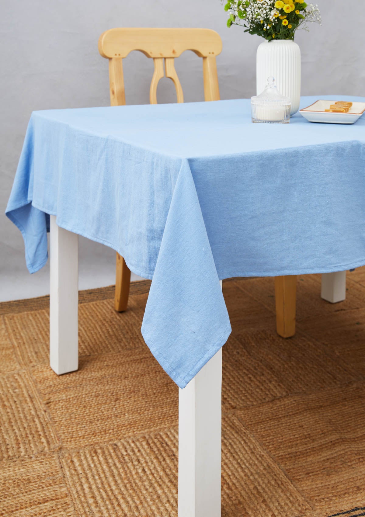 Solid Powder Blue 100% cotton plain table cloth for 4 seater or 6 seater dining