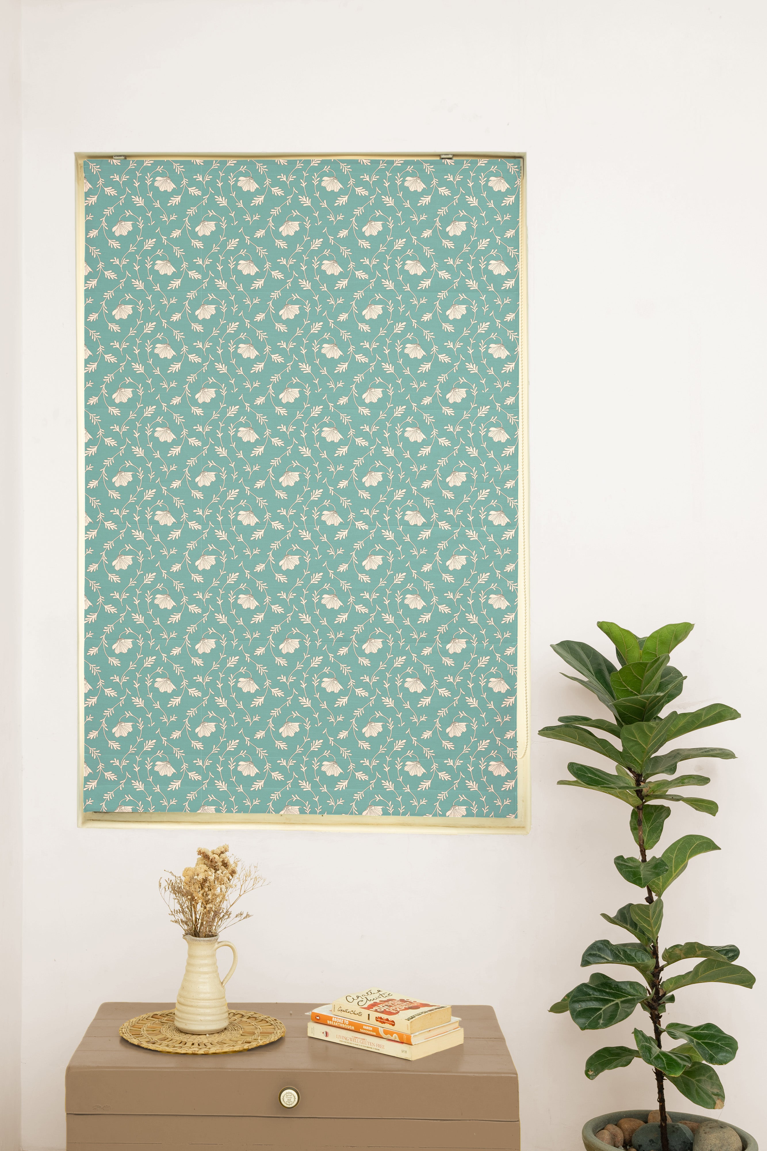 Eden Aqua Blue 100% cotton floral Customizable Roman blind for bed room - Room darkening