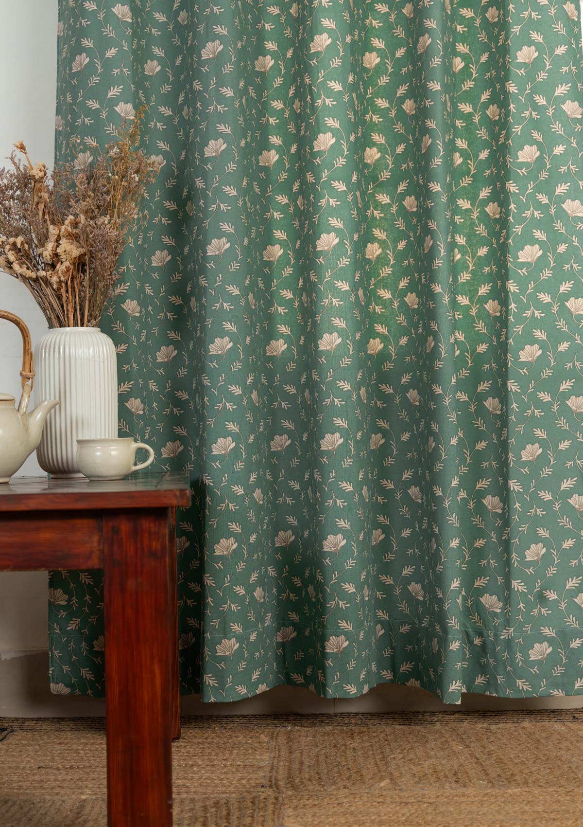 Eden Aqua Blue Room Darkening & Ivy Vines Sheer Embroidered Light Filtering | 100% Cotton for Living Room & Bedroom | Aqua Blue & Cream | Combo Curtains | Pack of 4