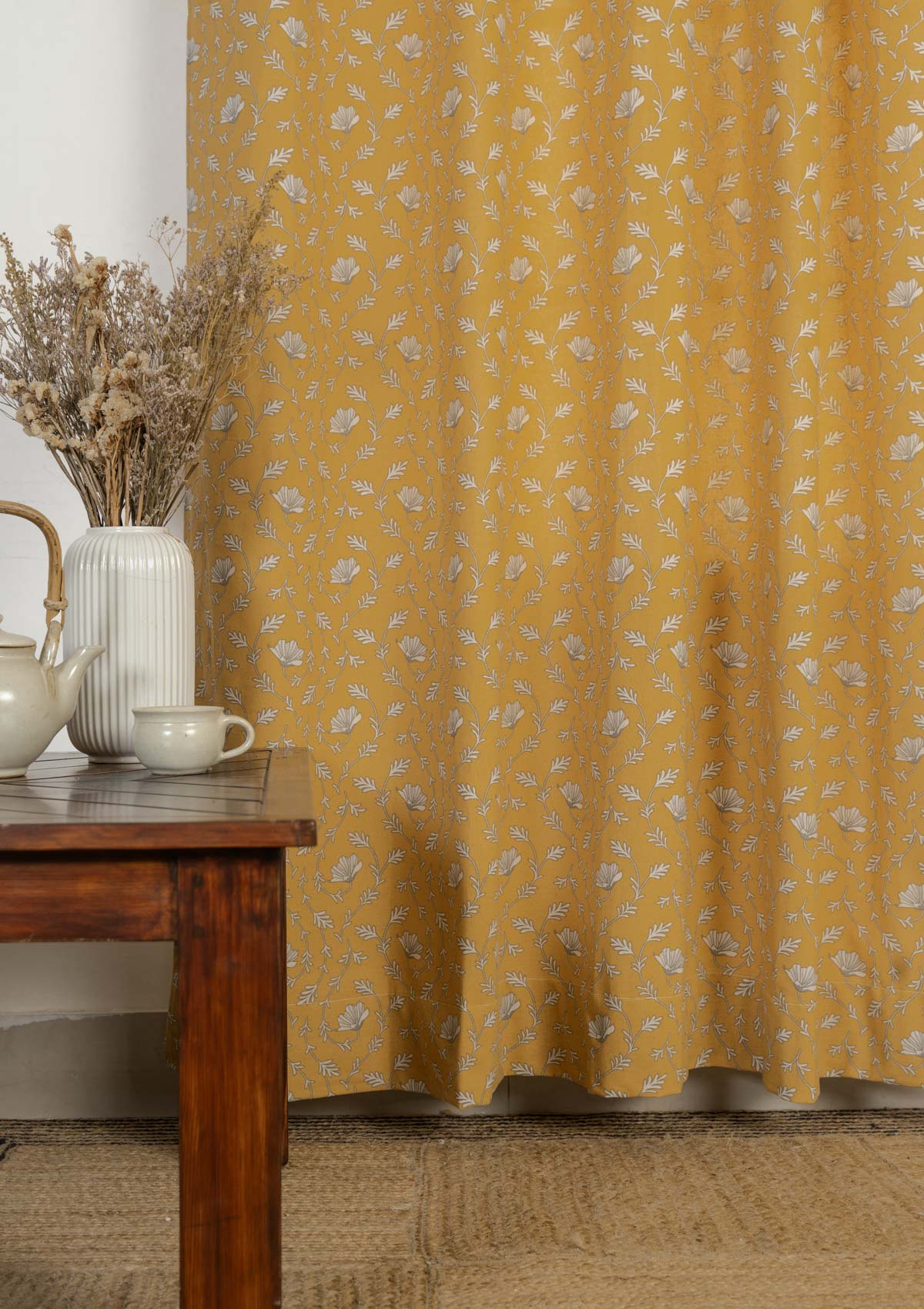 Eden Mustard Room Darkening & Cream Sheer Solid Light Filtering | 100% Cotton for Living Room & Bedroom | Mustard & Cream | Combo Curtains | Pack of 4