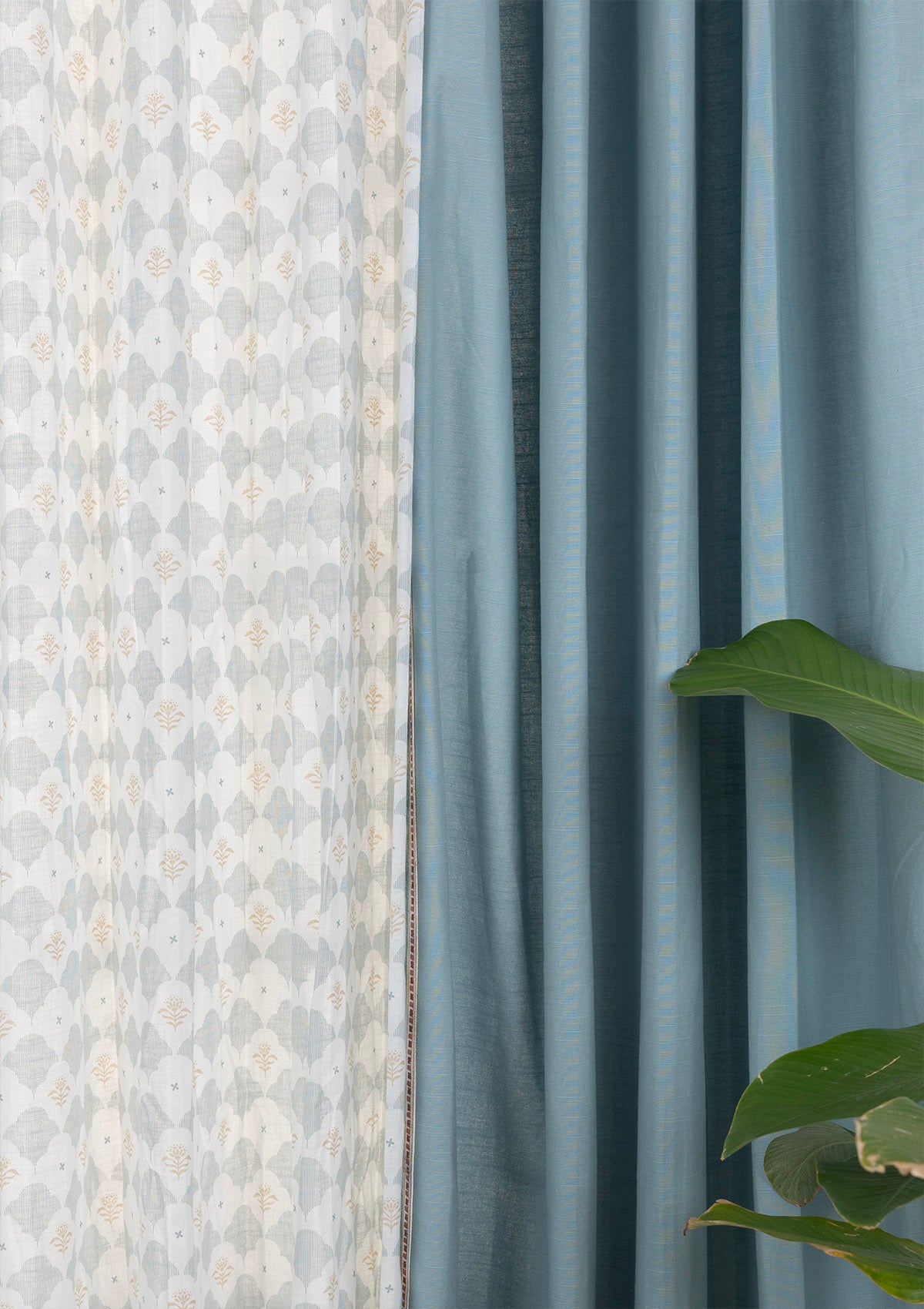 Elba Embroidered Trim Room Darkening & Arden Printed Sheer Light Reduction | 100% Cotton for Living Room & Bedroom | Geometric | Marine Teal | Combo Curtains | Pack of 4