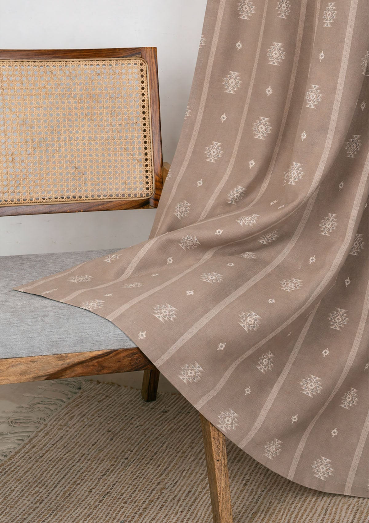 Feather Brown Geometric Printed 100% Cotton Curtain For Bedroom | Room Darkening | Single Piece