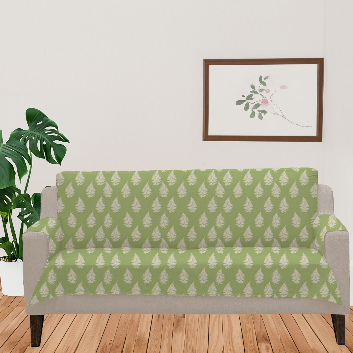 Ferns Cotton 100% Cotton floral Sofa cover - Green