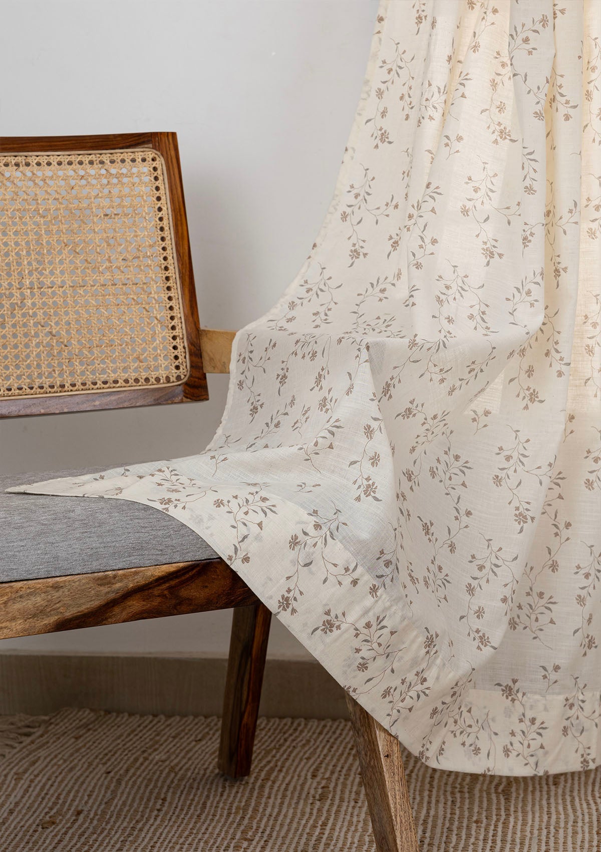 Field Brown Floral Printed 100% Cotton Sheer Curtain For Bedroom | Room Darkening | Single Piece
