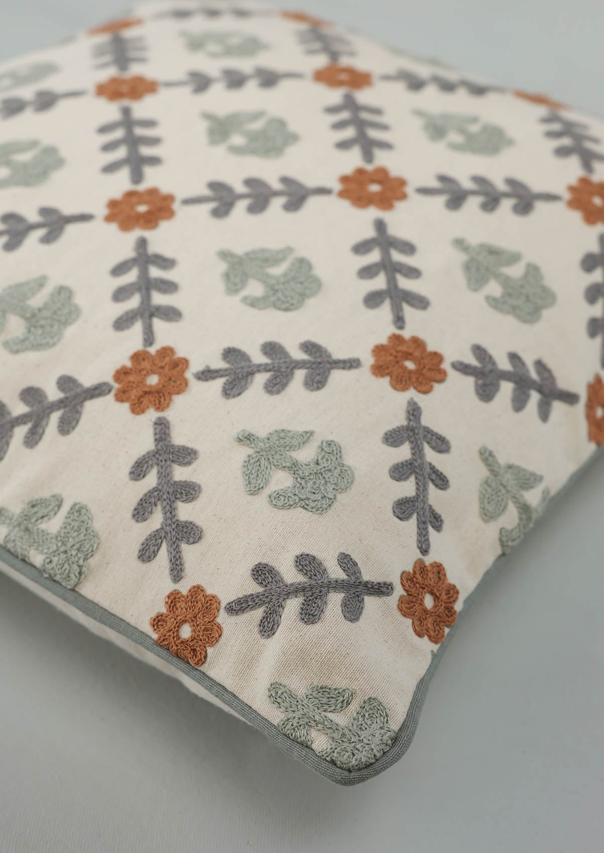 Flora Multicolor Embroidered 100% Cotton Cushion Cover For Sofa