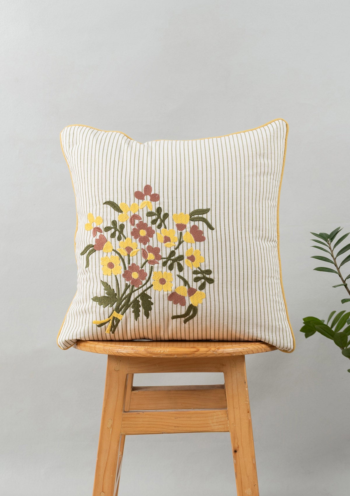 Waltz Printed & Floret Embroidered Floral Pattern Multicolor 100% Cotton Cushion Covers for Sofa - Pack of 2