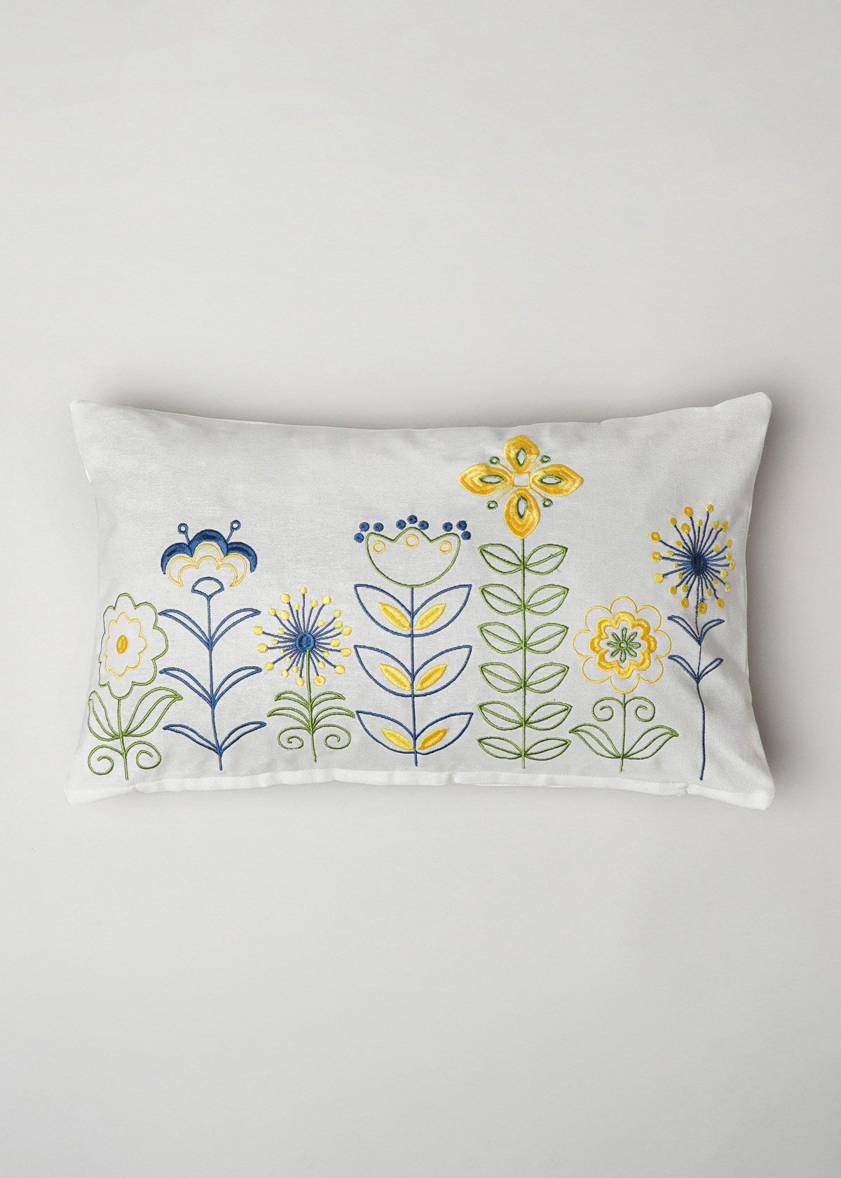 Flowerbed embroidered 100% cotton floral cushion cover for sofa - Multicolor