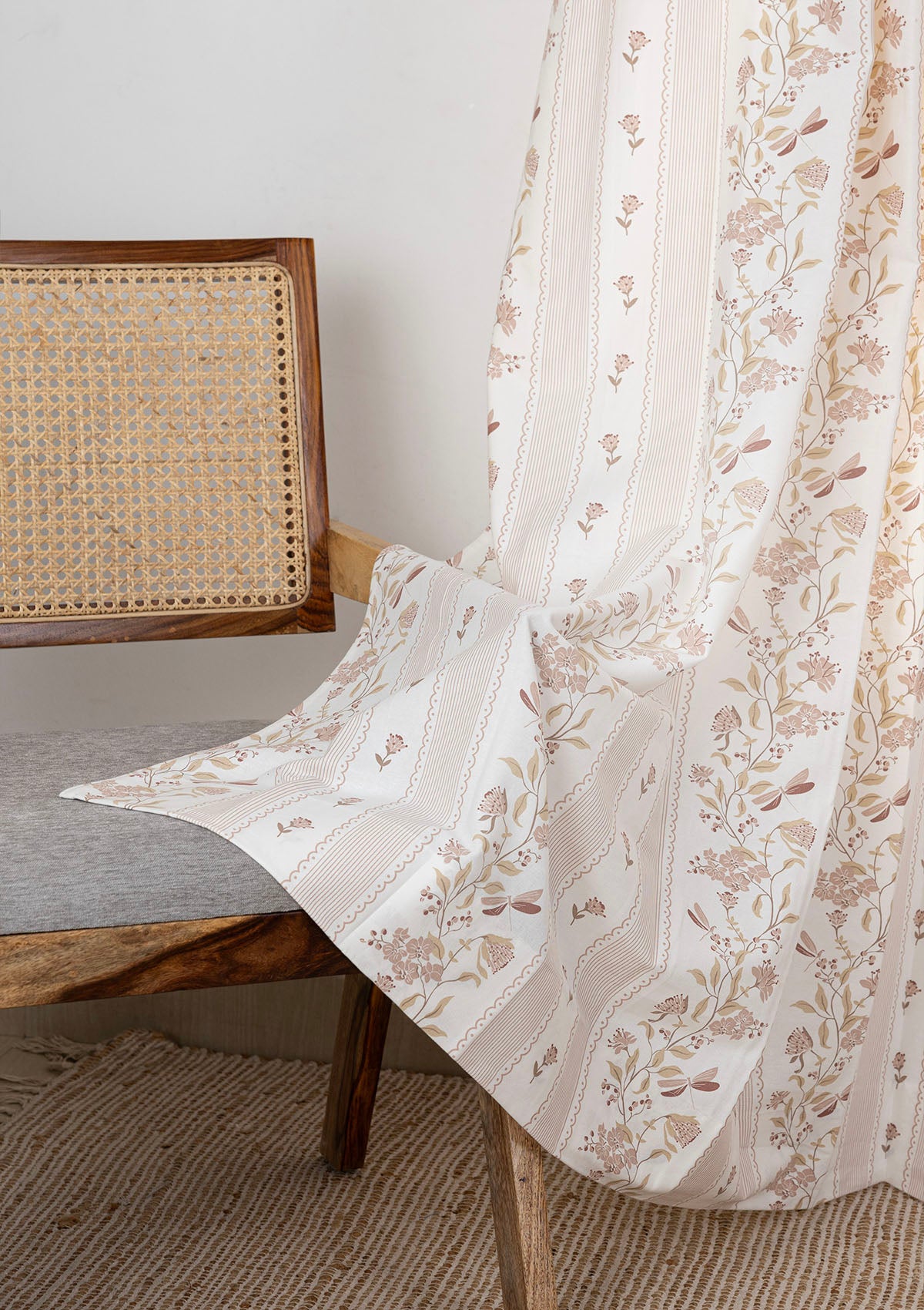 Flutter Pink Floral Printed 100% Cotton Curtain For Bedroom | Light Reduction | Single Piece