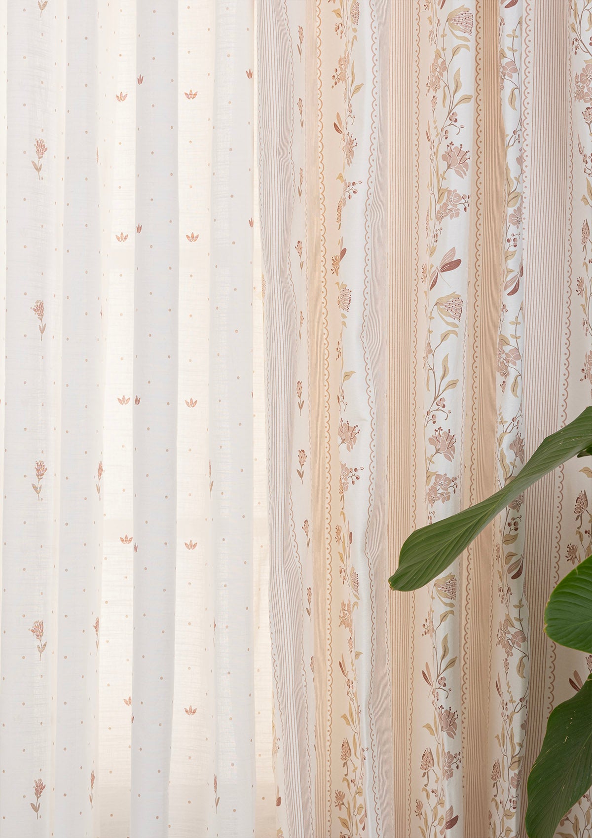 Flutter Printed Light Reduction & Roselle Printed Sheer Light Reduction | 100% Cotton for Living Room & Bedroom | Floral | Pink | Combo Curtains | Pack of 4