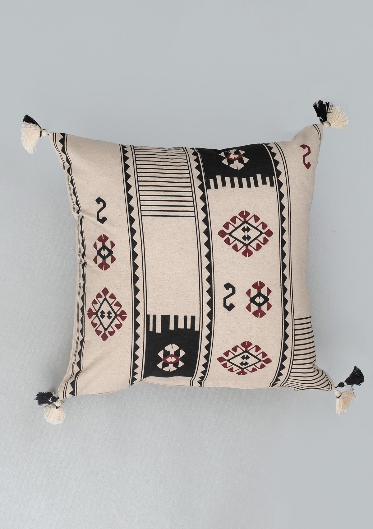 Saga 100% cotton boho geometric cushion cover combo set for sofa- Black and off- white