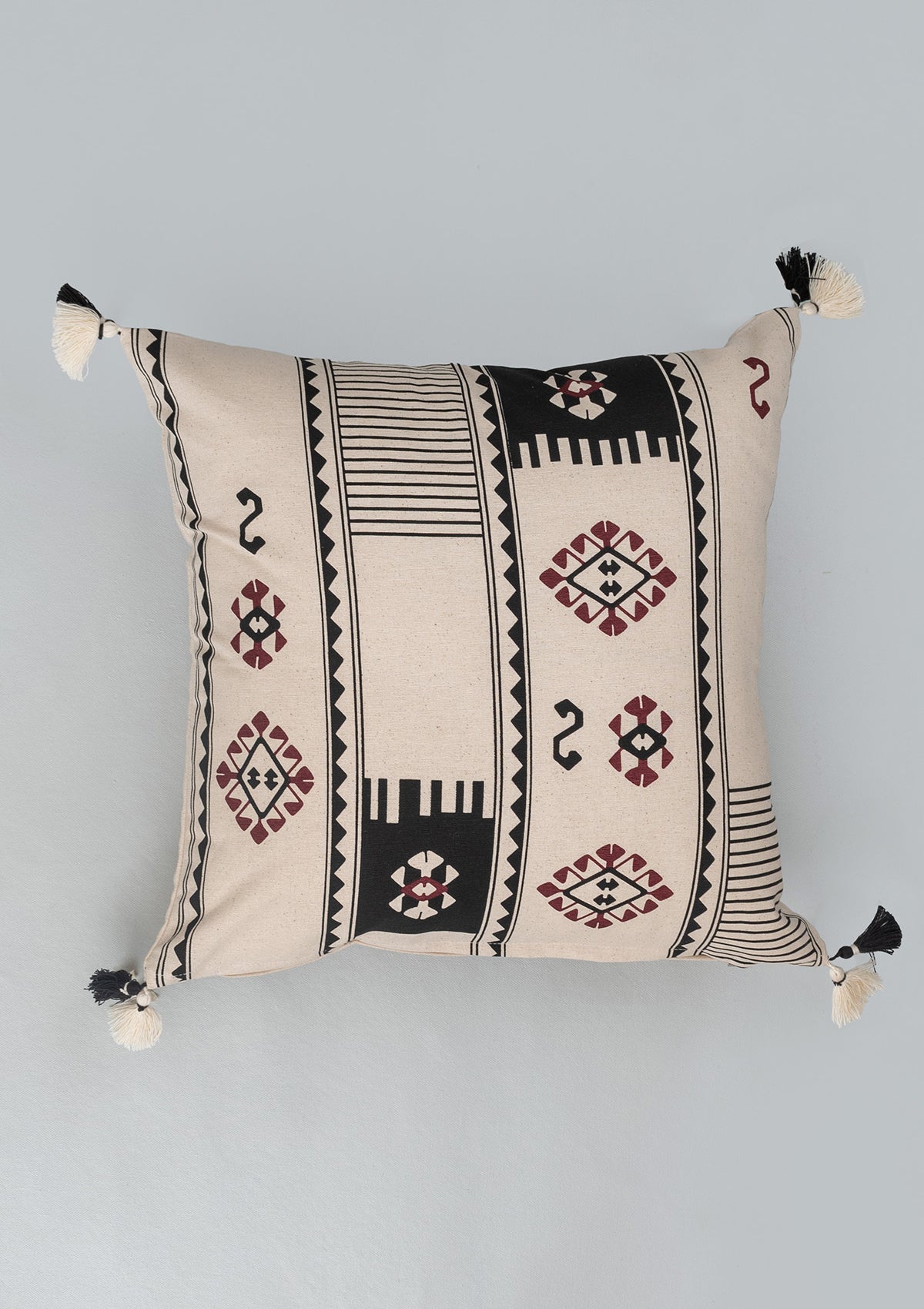 Folk 100% cotton boho geometric cushion cover combo set for sofa- Black and off- white