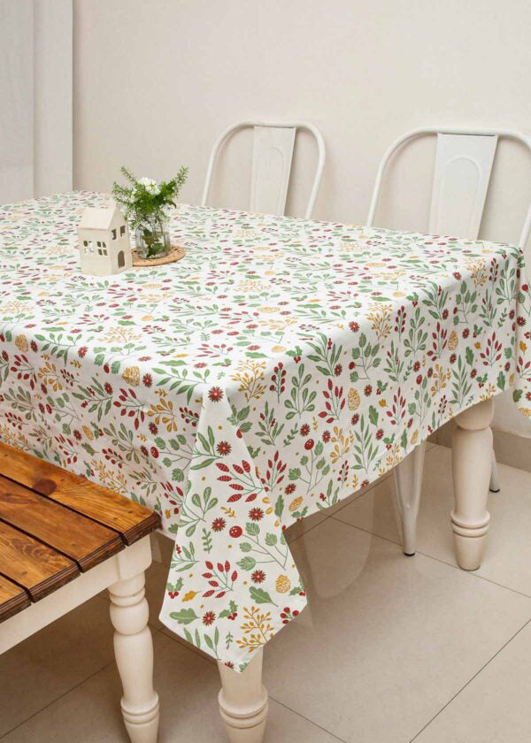 Foraged Berries 100% cotton floral table cloth for 4 seater or 6 seater dining - Red