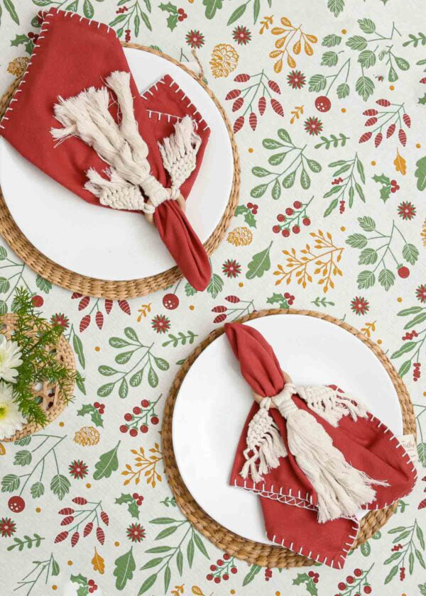 Foraged Berries 100% cotton floral table cloth for 4 seater or 6 seater dining - Red