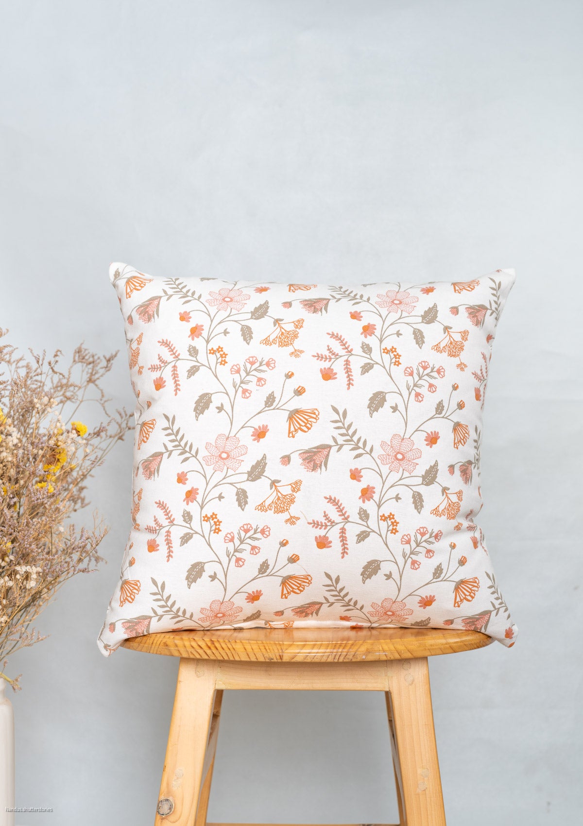 Forest bloom 100% customizable cotton floral cushion cover for sofa - Orange