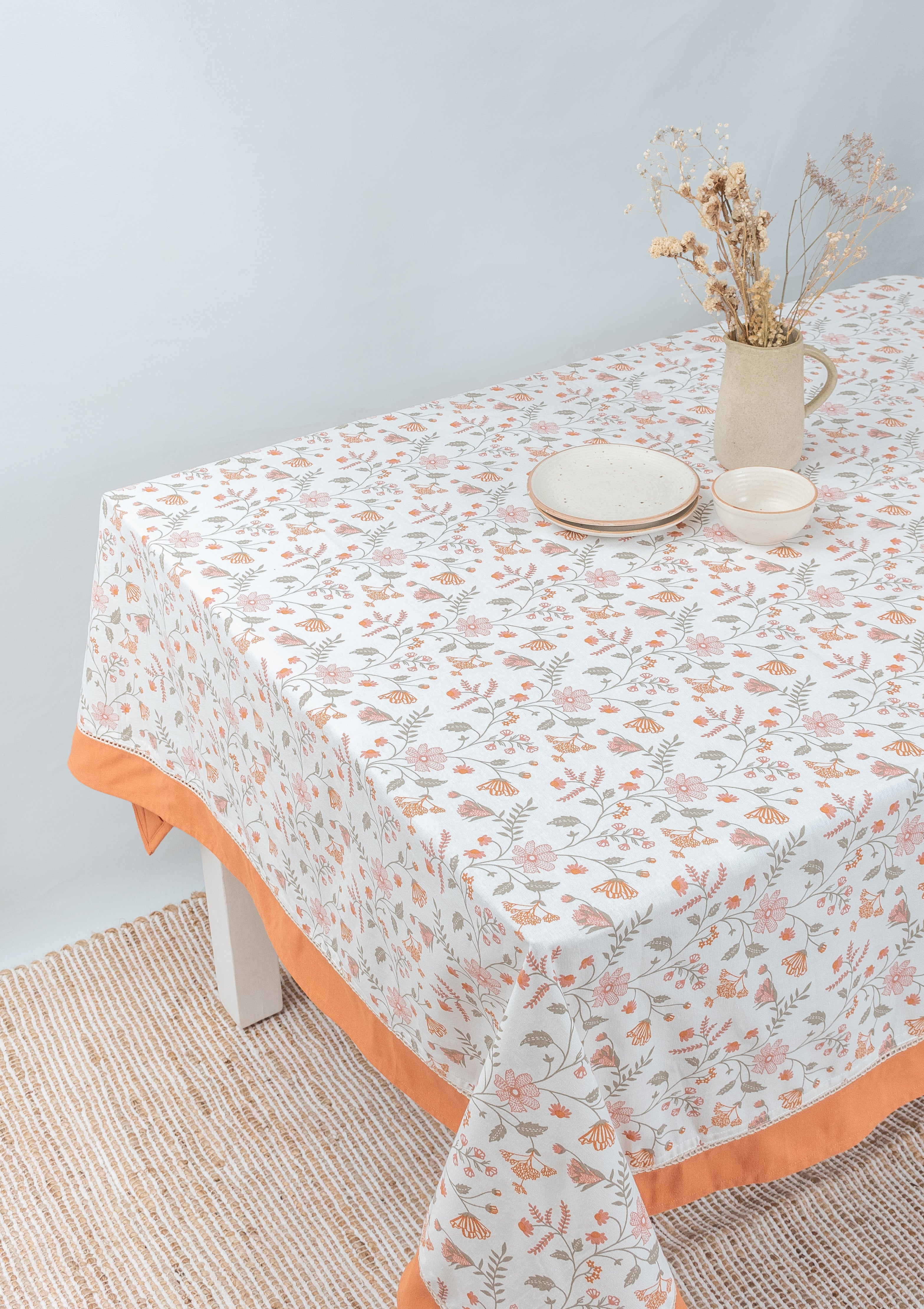 Forest bloom 100% cotton floral table cloth for 4 seater or 6 seater Dining With solid border
