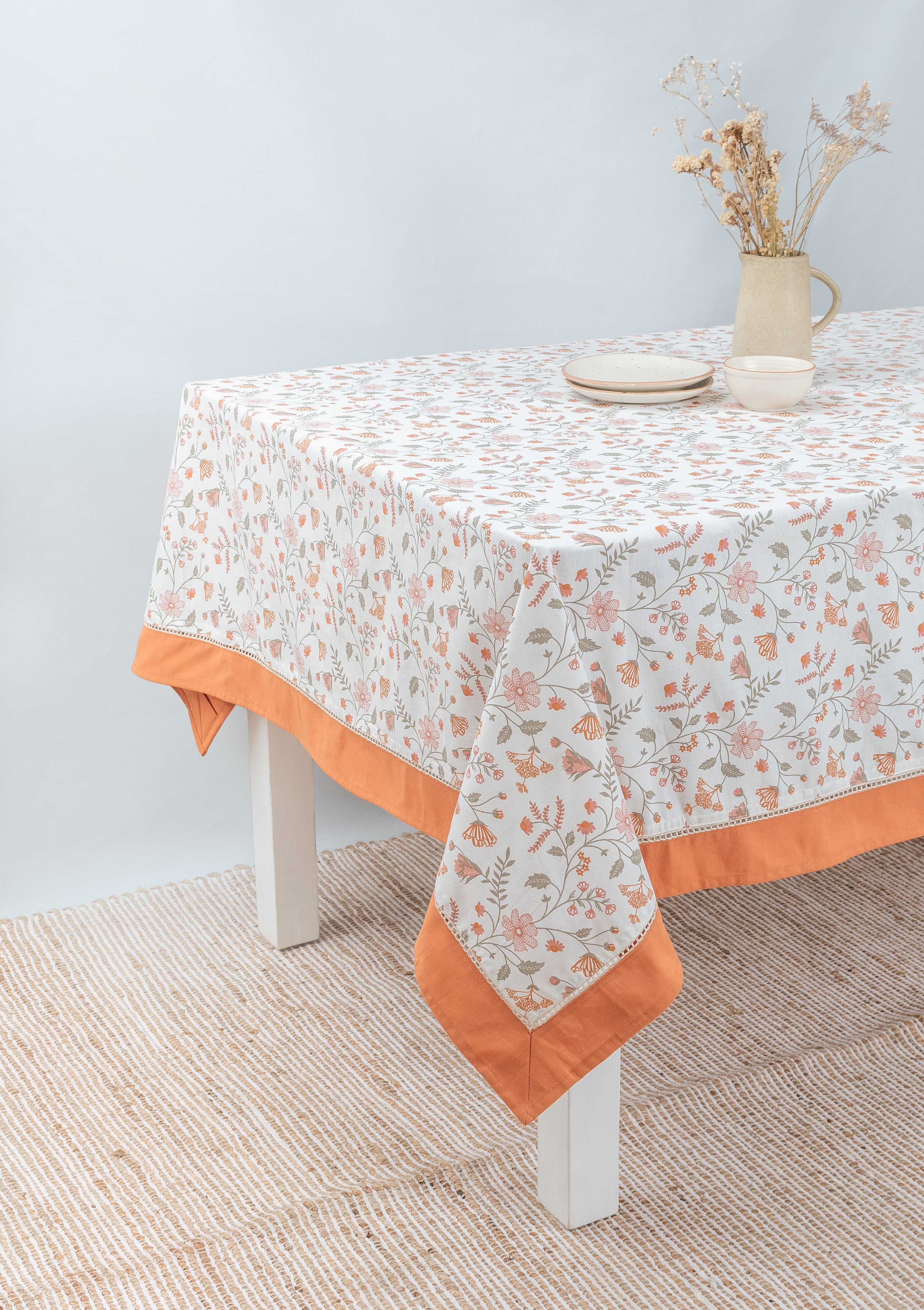 Forest bloom 100% cotton floral table cloth for 4 seater or 6 seater Dining With solid border
