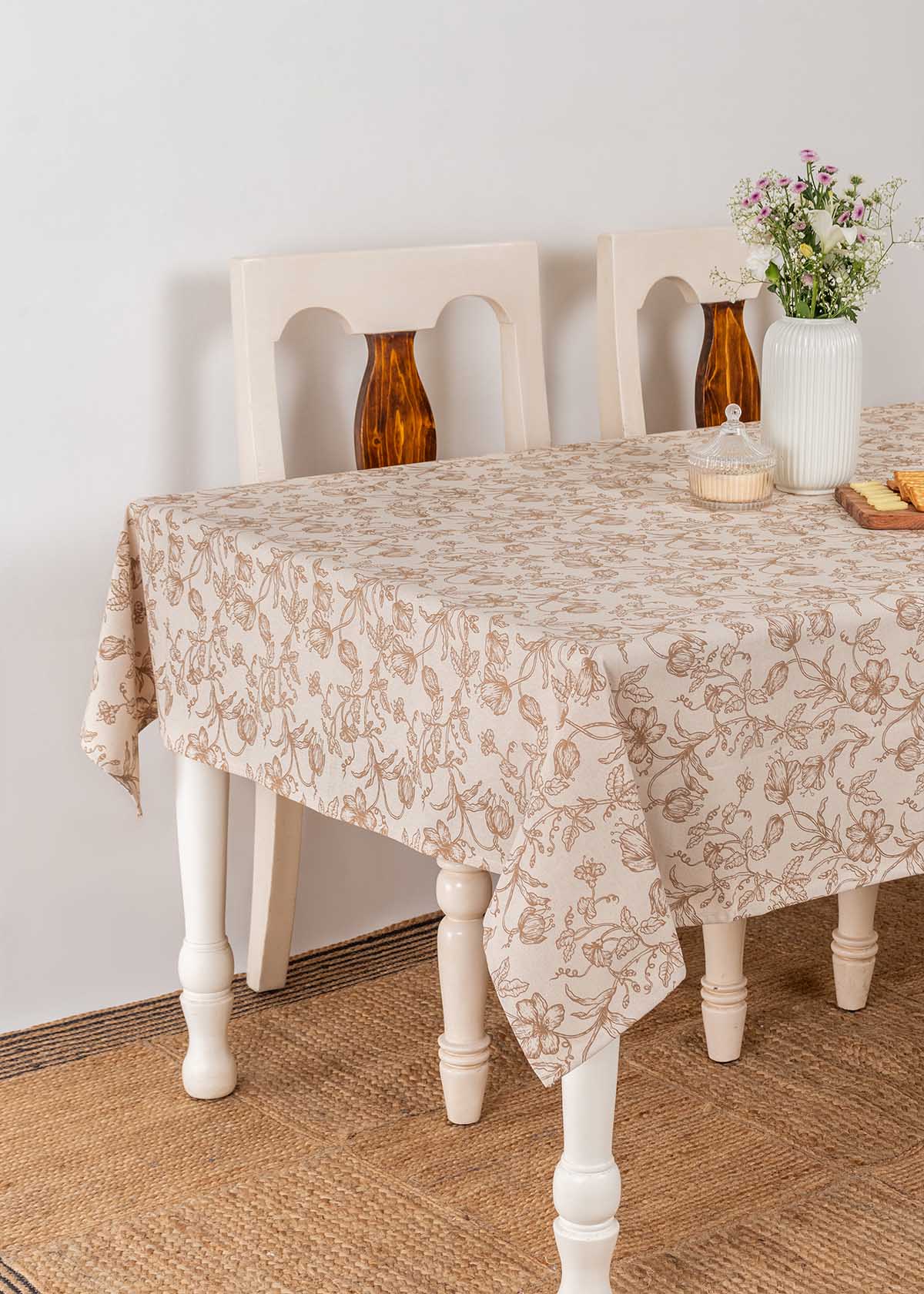 French Farmhouse 100% cotton Neutral table cloth for 4 seater or 6 seater dining