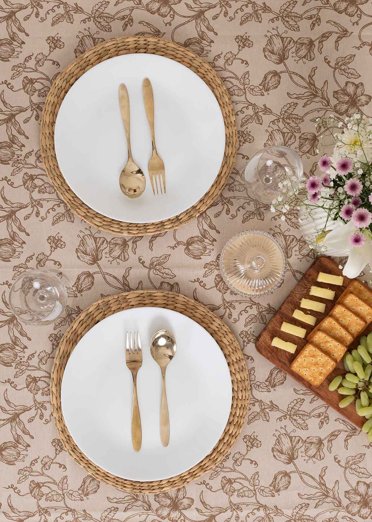 French Farmhouse 100% cotton Neutral table cloth for 4 seater or 6 seater dining