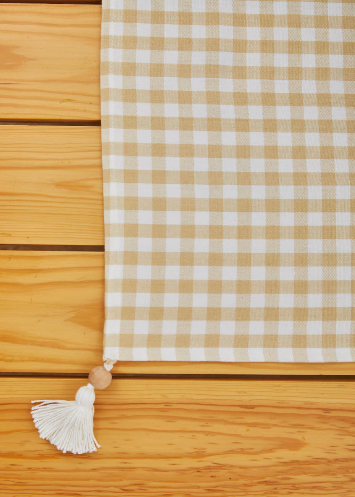 Gingham 100% cotton customisable geometric table cloth for dining - Ivory