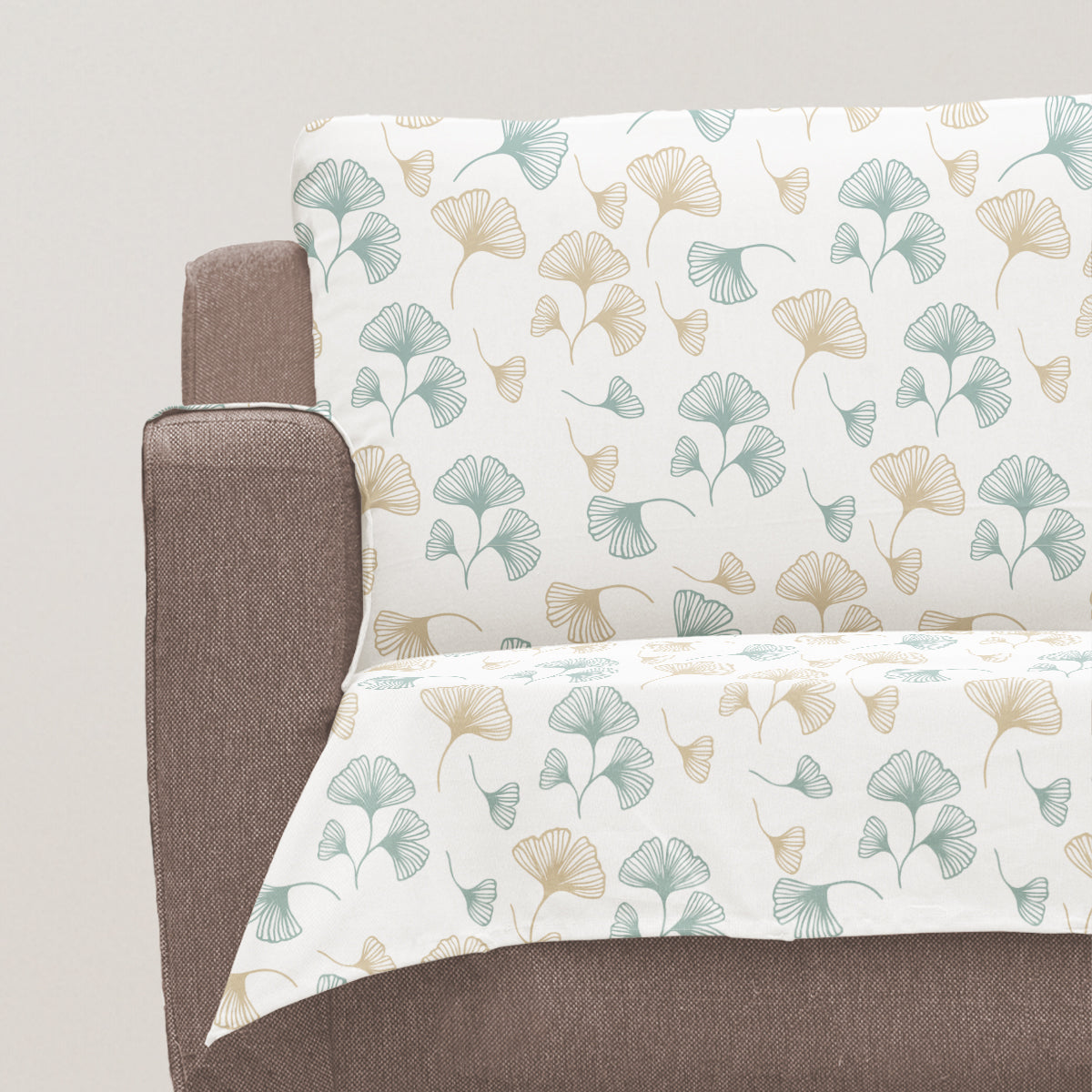 Gingko 100% Cotton floral Sofa cover - Nile Blue