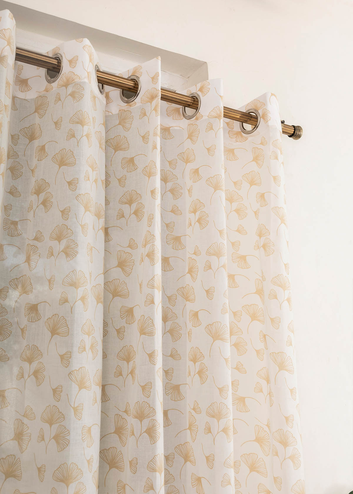 Gingko 100% cotton sheer floral curtain for living room - Light filtering - Beige - Single Piece