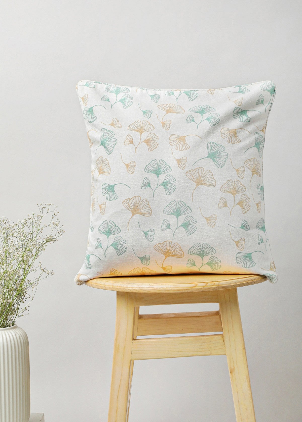 Gingko 100% cotton customizable floral cushion cover for sofa - Nile Blue