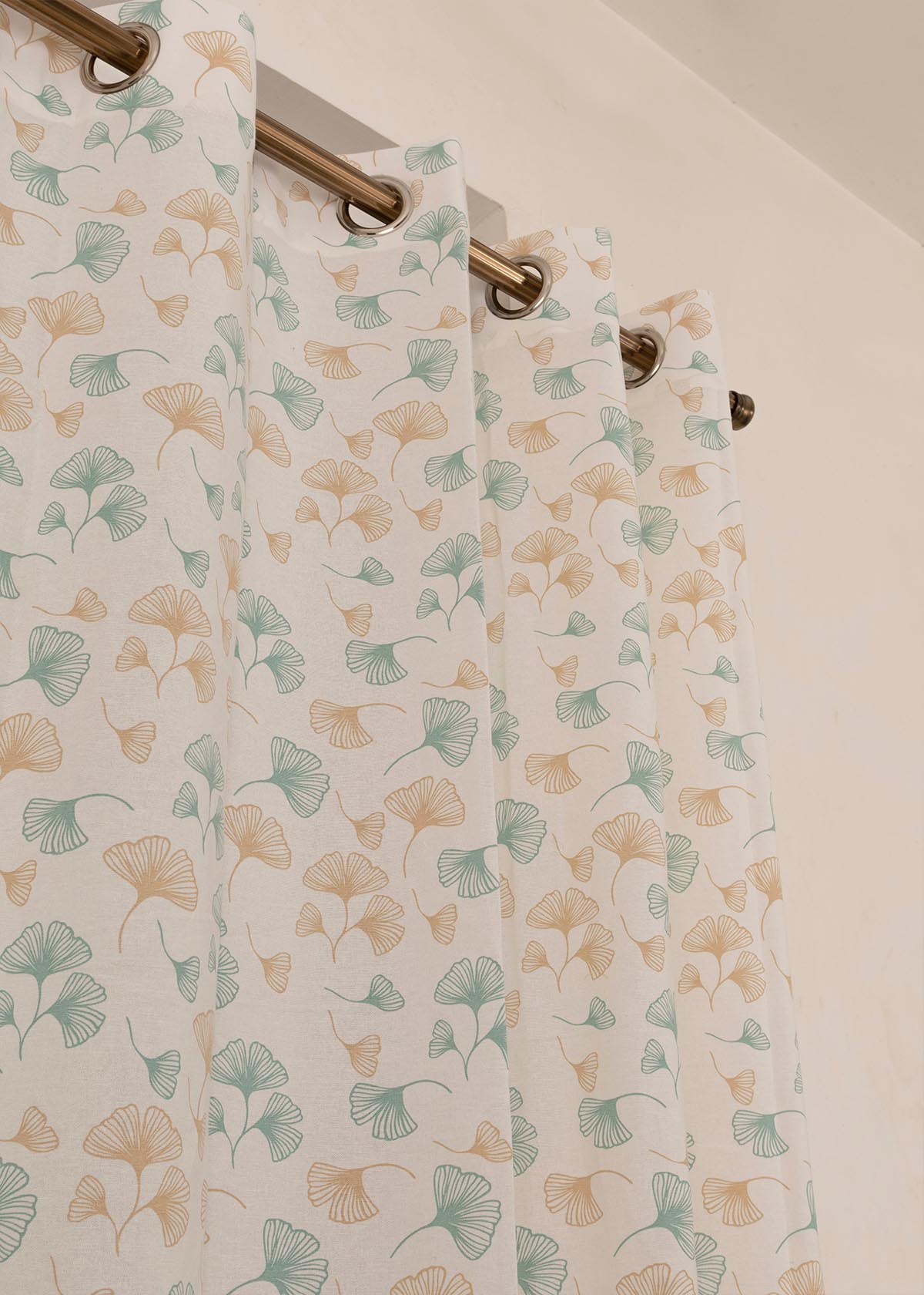 Gingko Printed Cotton Curtain - Nile Blue