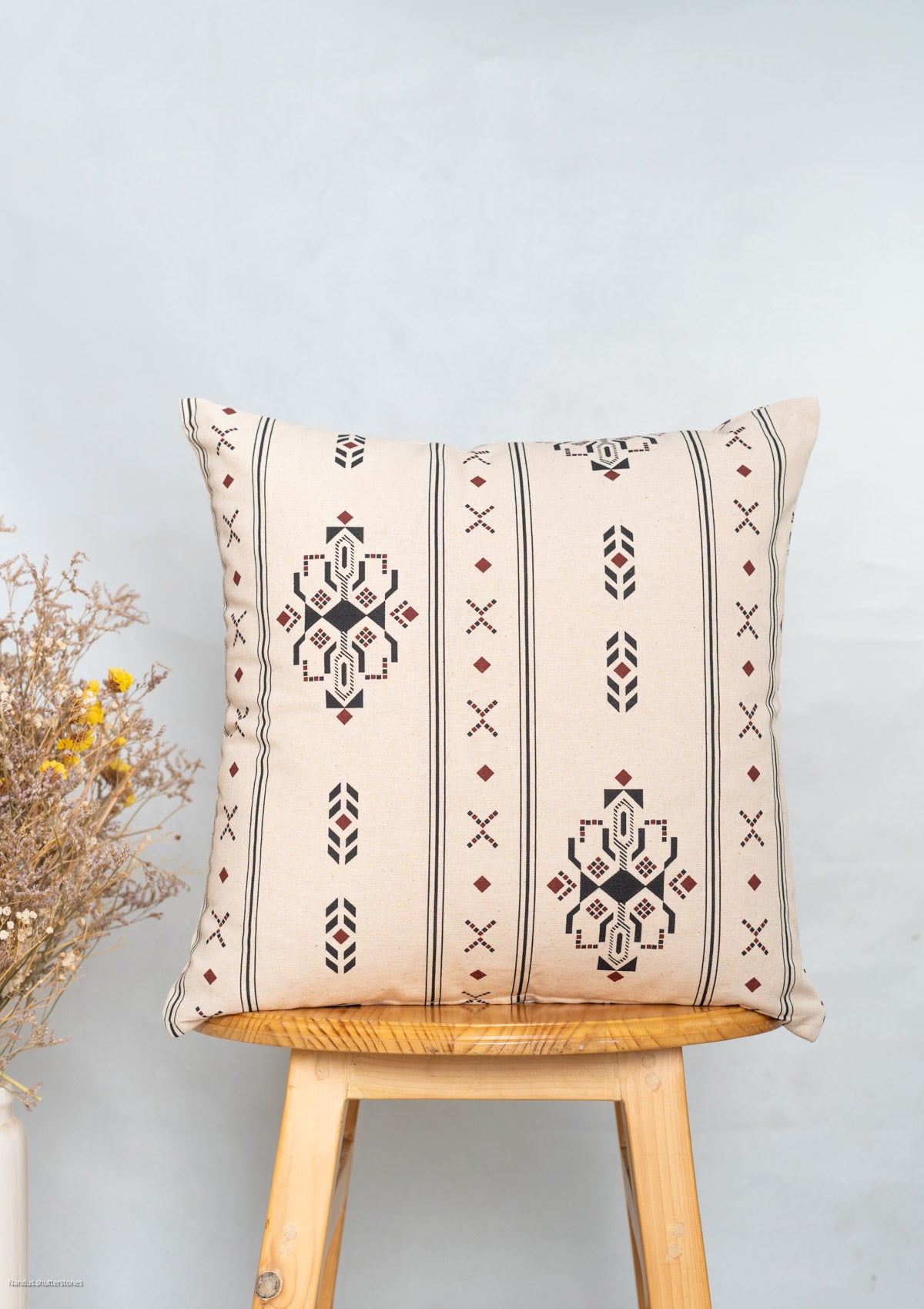 Folk 100% cotton boho geometric cushion cover combo set for sofa- Black and off- white