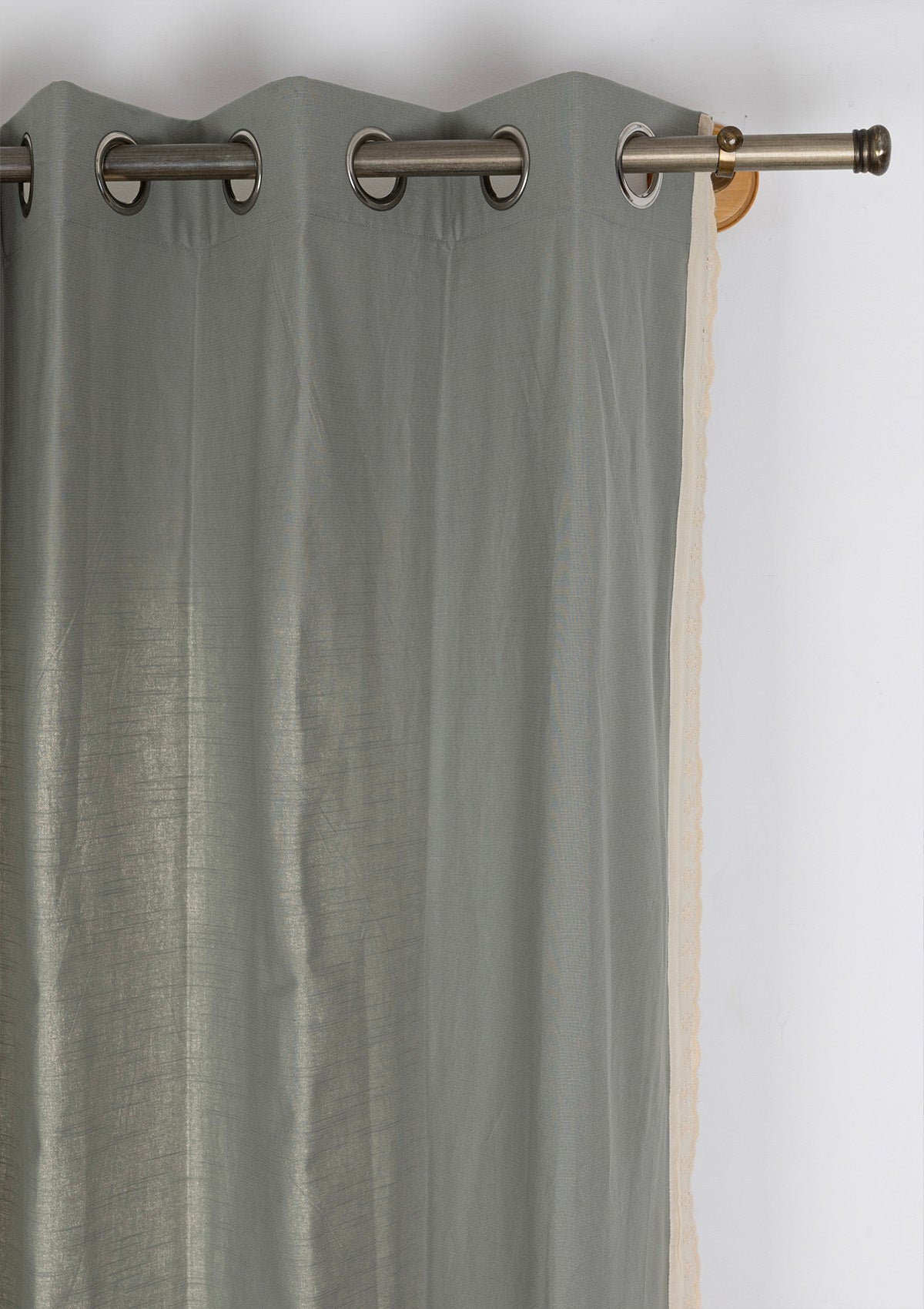 Hakoba Basil Green Solid Lace Trim 100% Cotton Curtain For Bedroom | Room Darkening | Single Piece