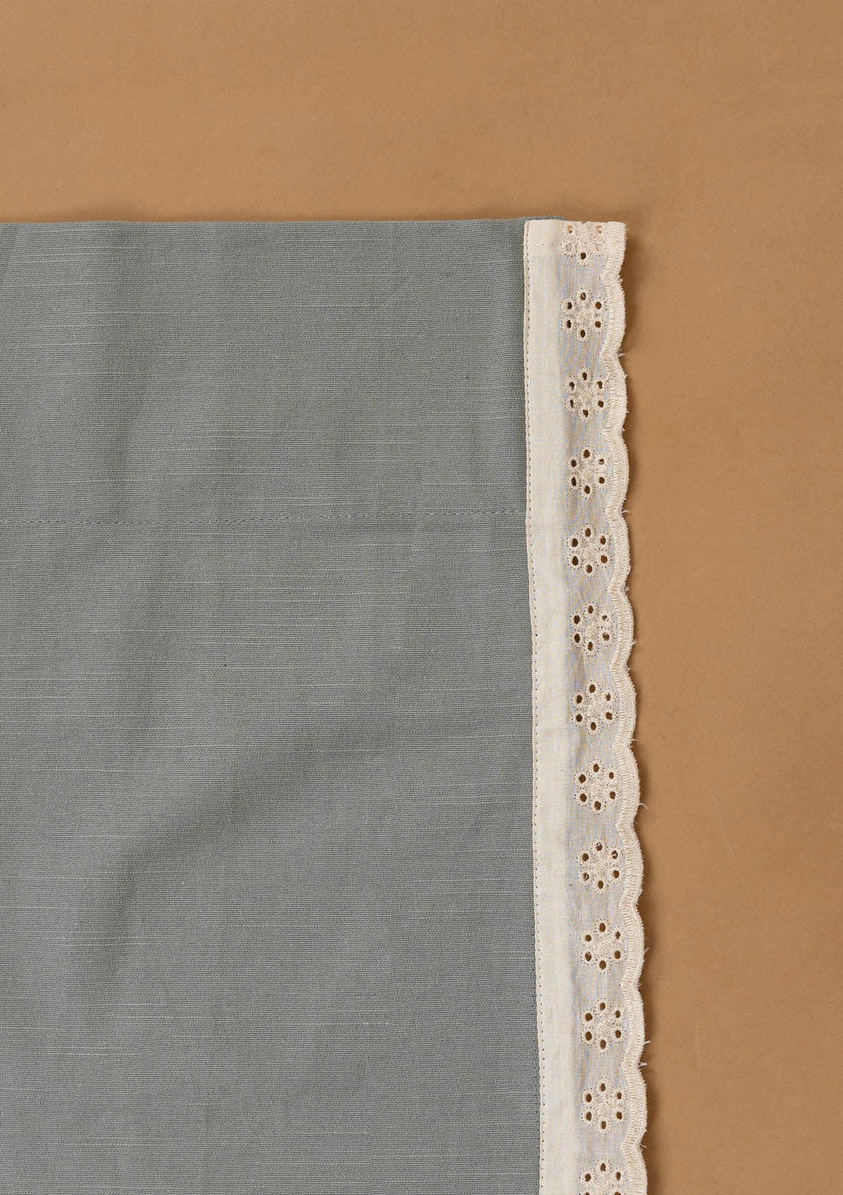 Hakoba Basil Green Solid Lace Trim 100% Cotton Curtain For Bedroom | Room Darkening | Single Piece