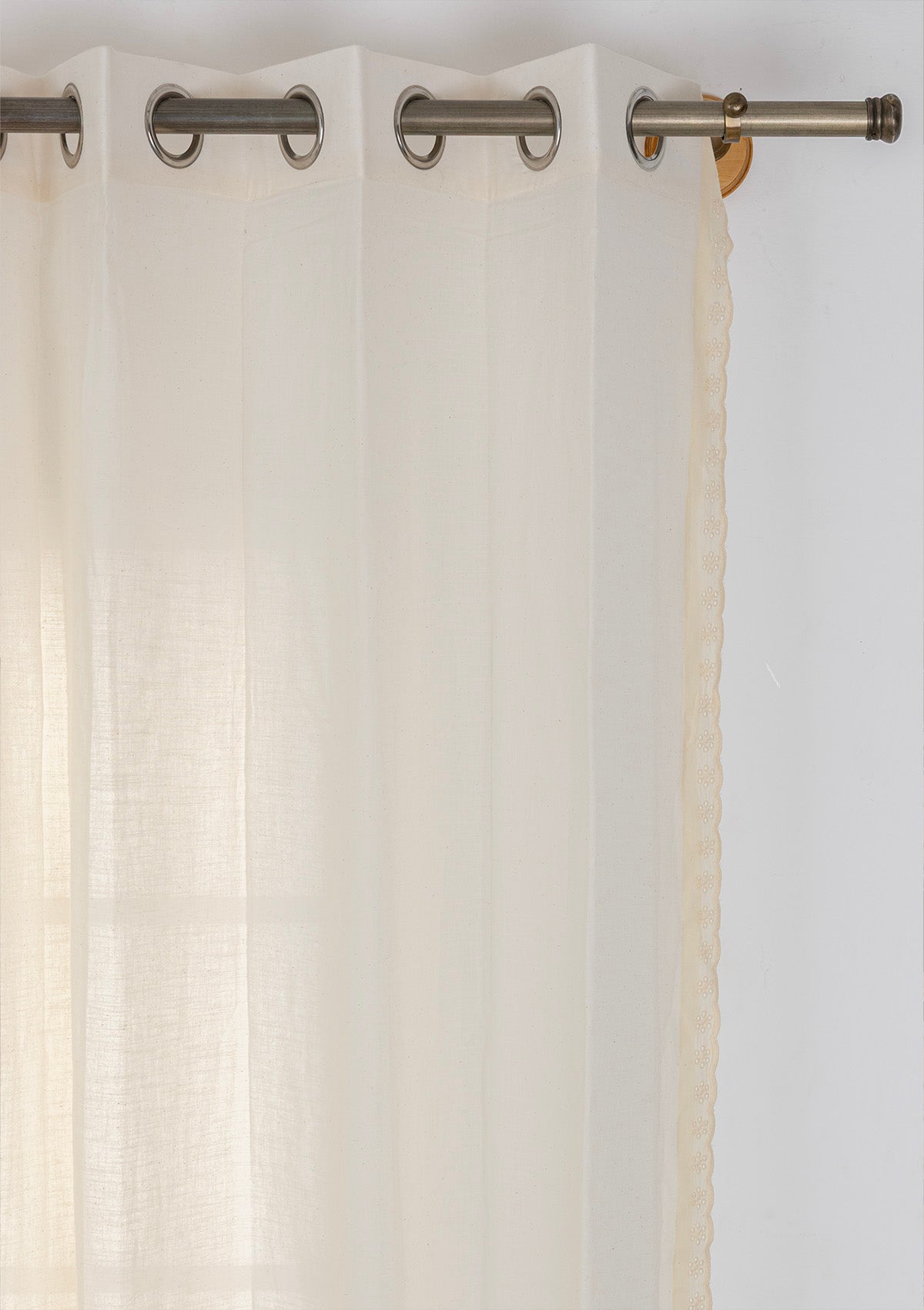 Hakoba Cream Sheer Lace Trim 100% Cotton Curtain For Living Room | Room Darkening | Single Piece