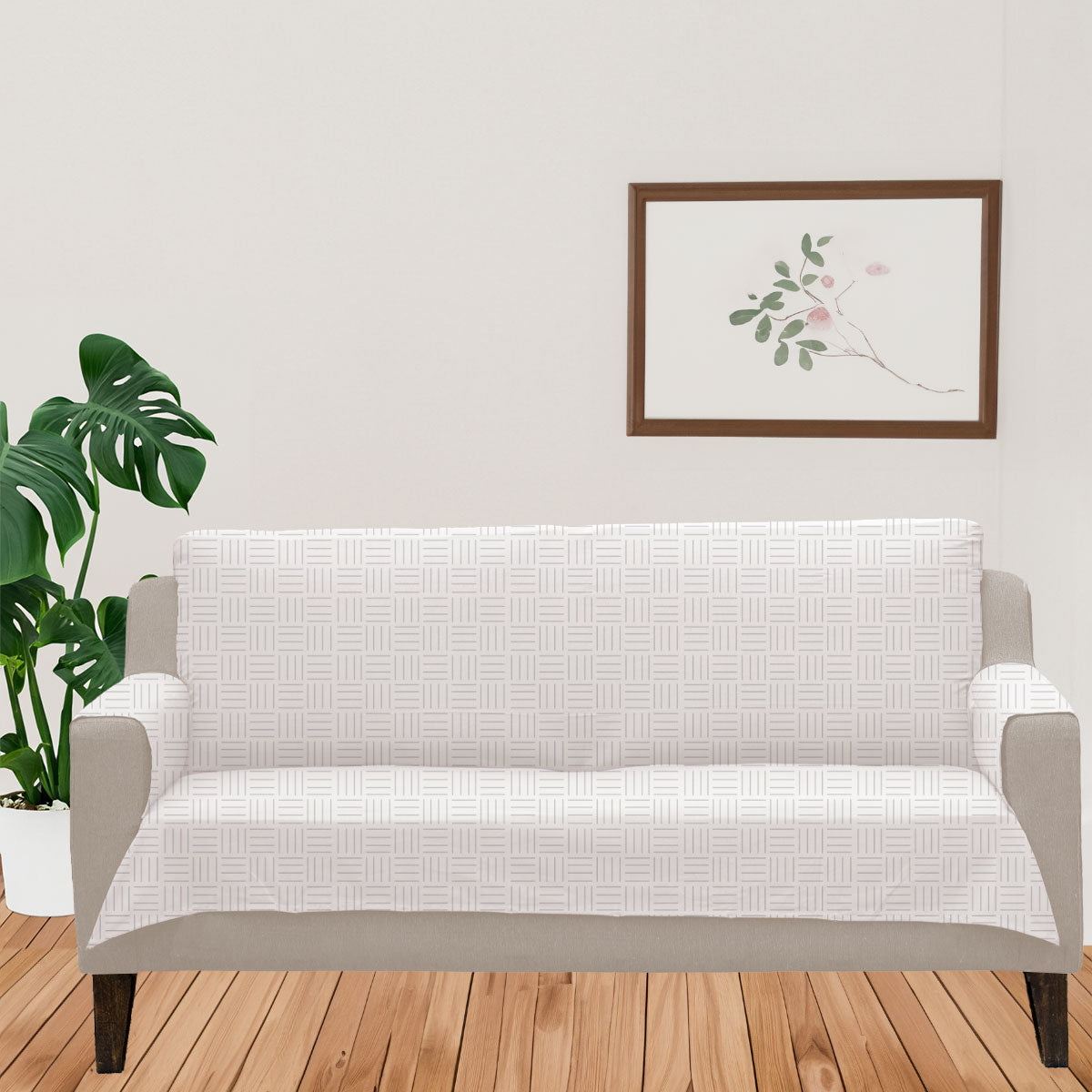 Hashlines 100% Cotton geometric Sofa cover - Grey