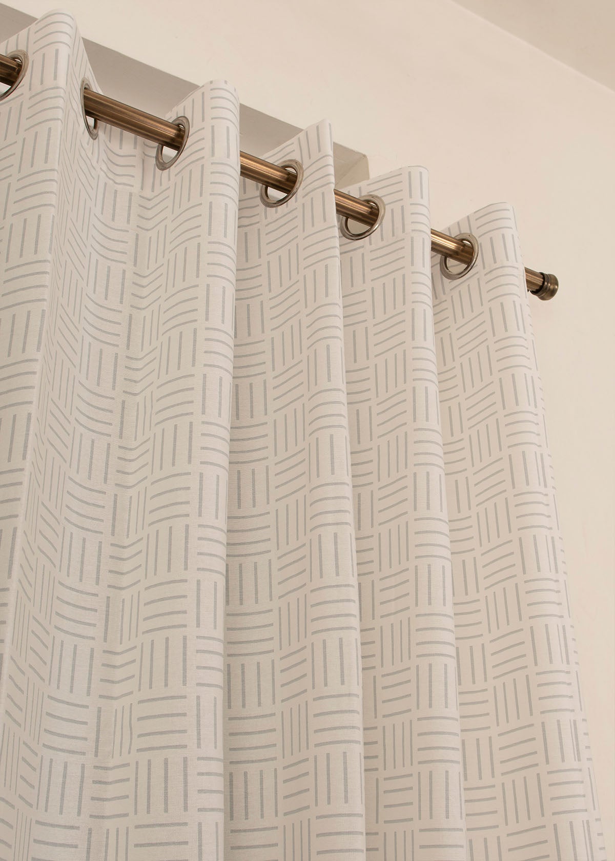 Hashlines Printed Cotton Curtain - Grey