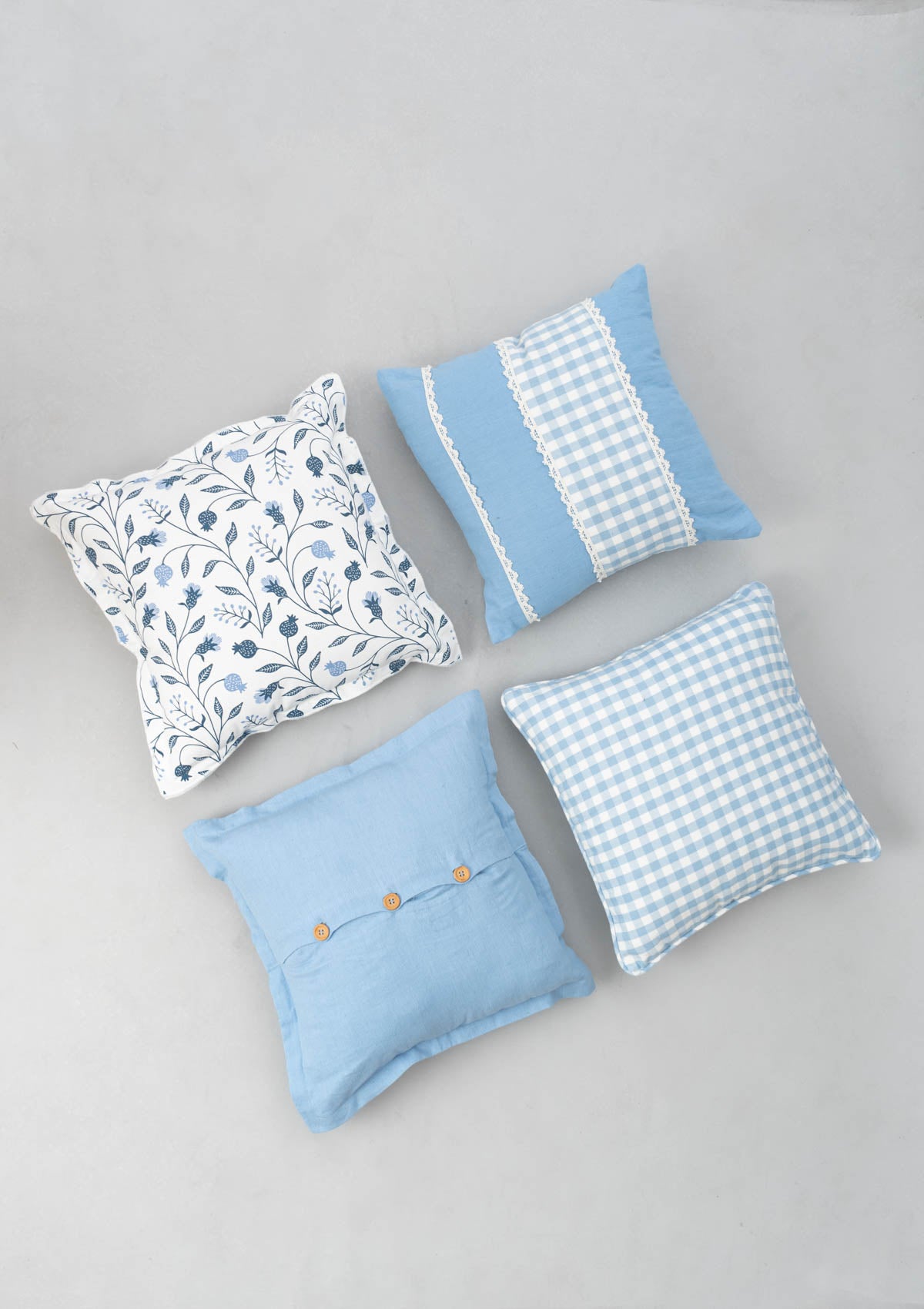 Heirloom Combo Set Of 4 Cotton Cushion Cover - Blue