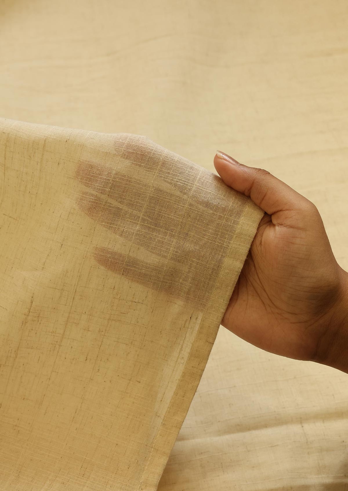 Husk Stripped Beige | Linen Cotton Blend Sheer Woven Textured | Light Filtering Fabric