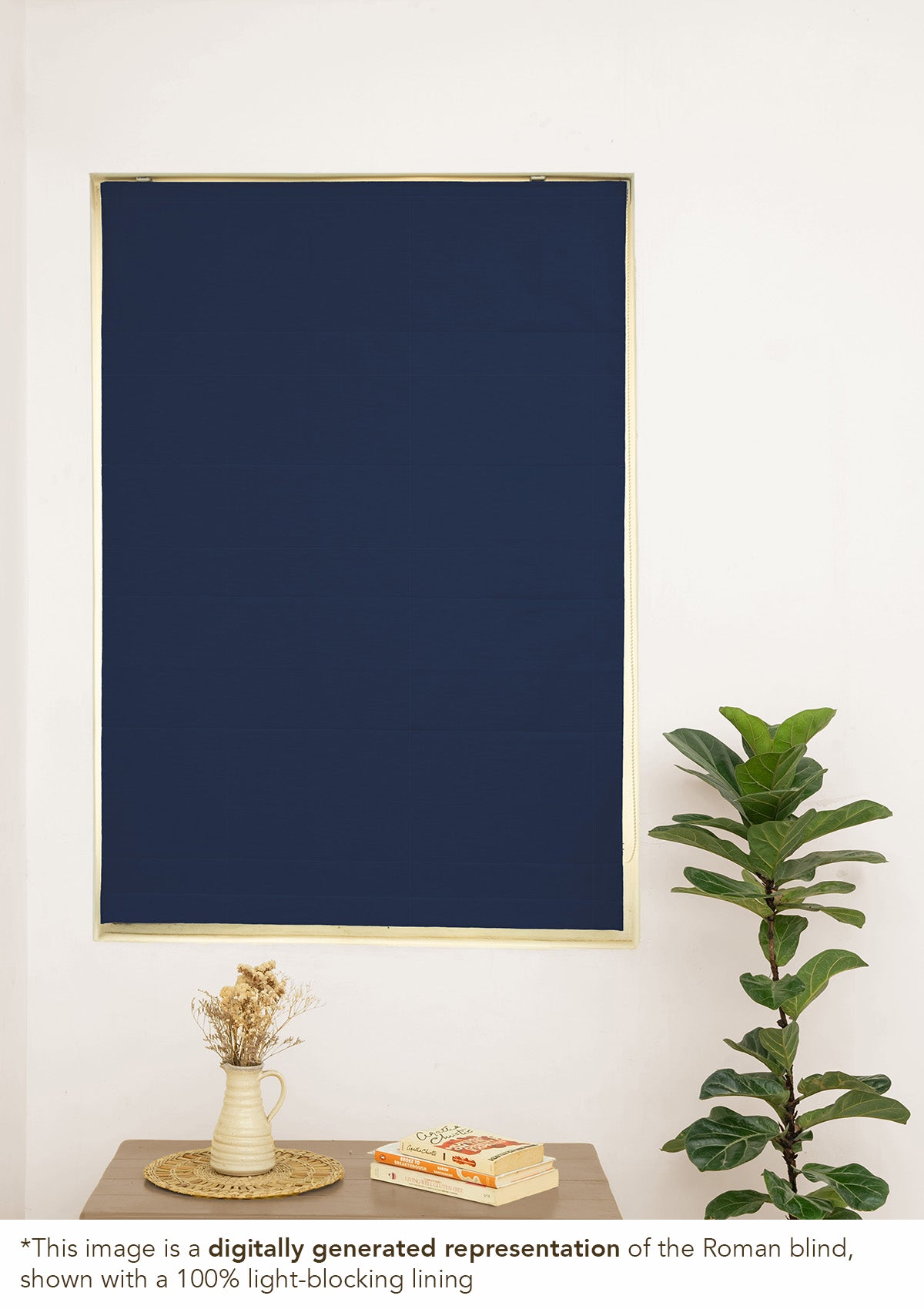 Indigo blue solid 100% Cotton Plain Customizable blind for livingroom & Bedrooms-Room Darkening