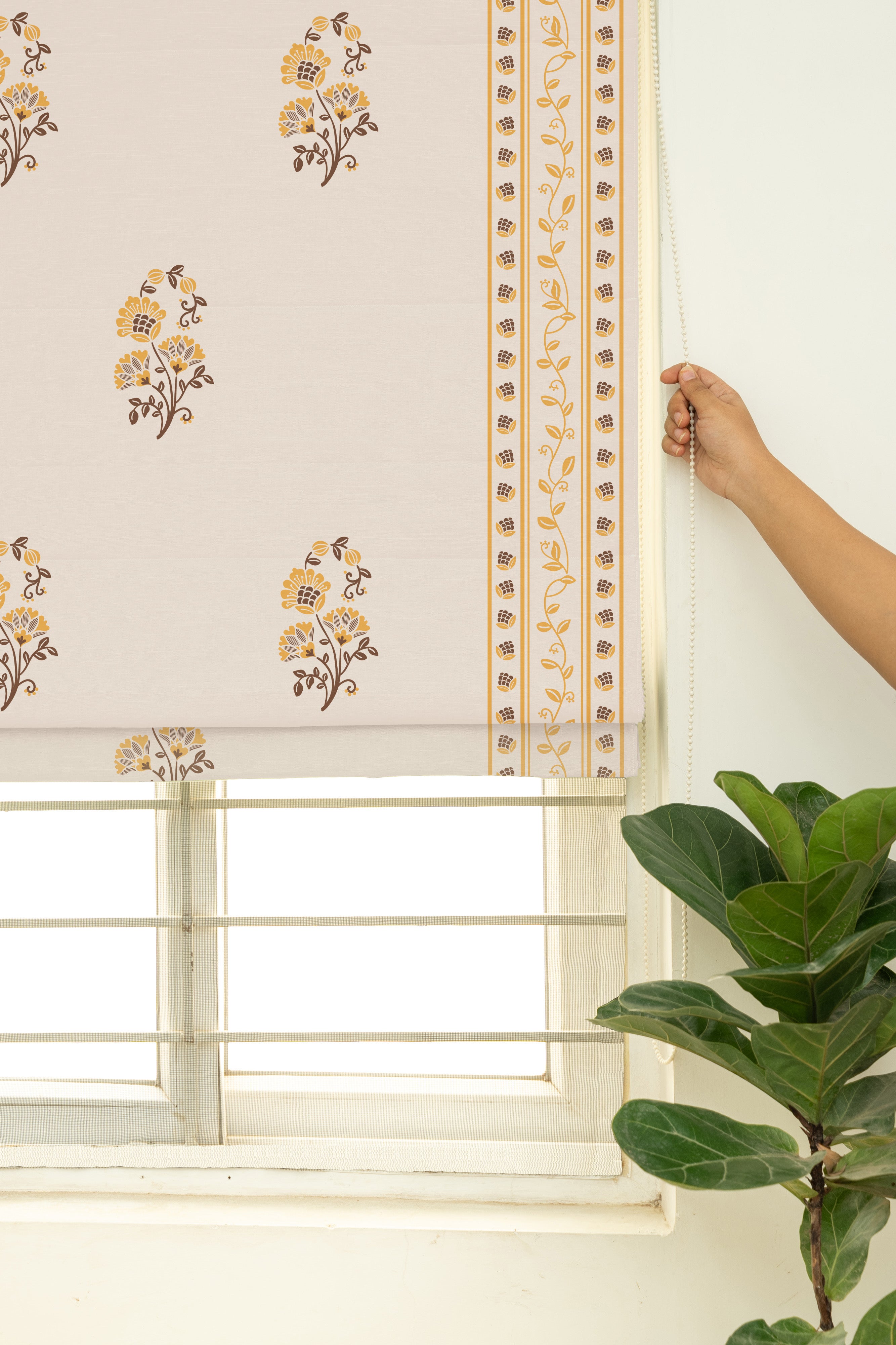 Indus 100% Customizable Cotton floral blind for living room - Room darkening