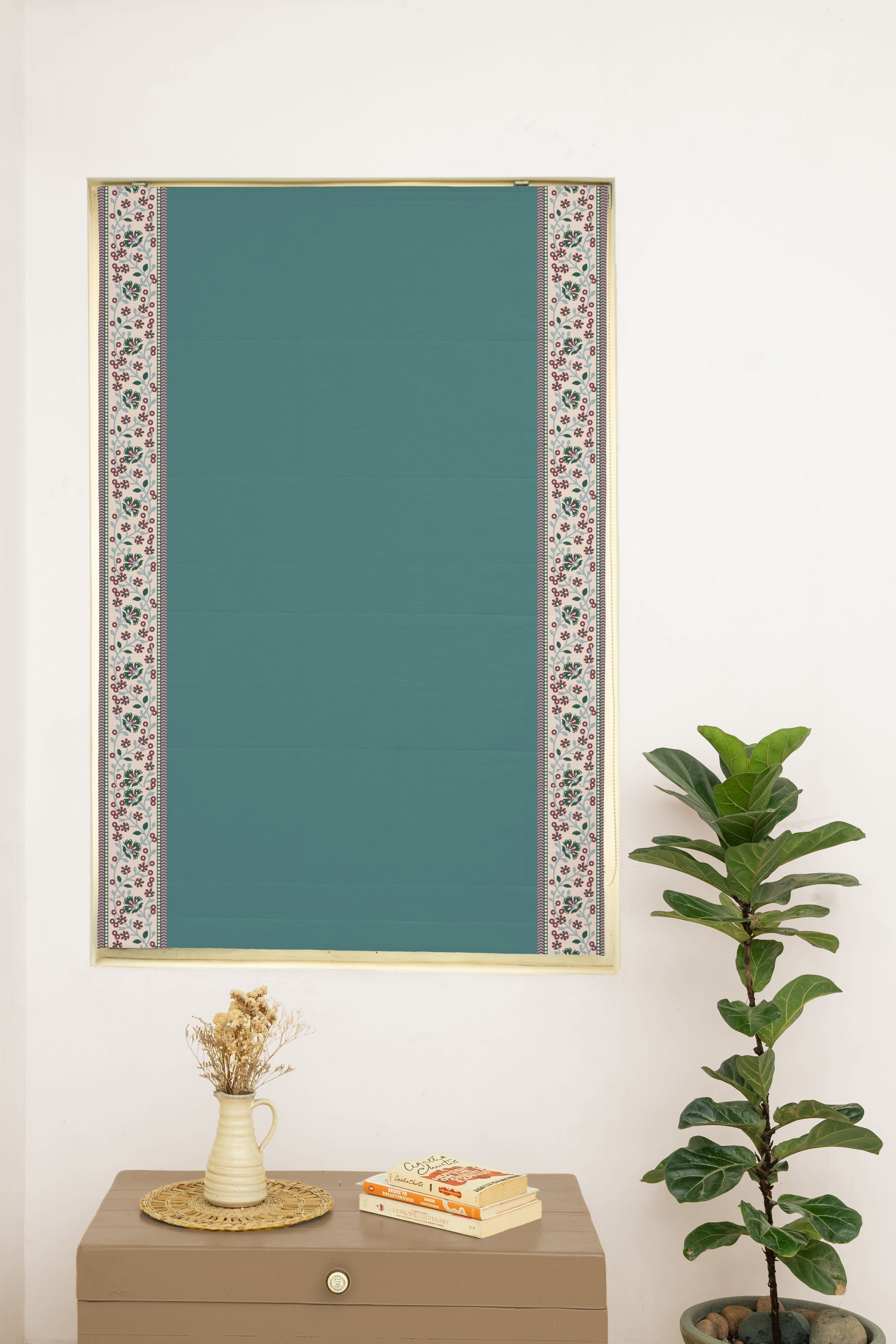 Kadamba Aqua blue 100% Cotton Plain Customizable blind for livingroom & Bedrooms - Room Darkening