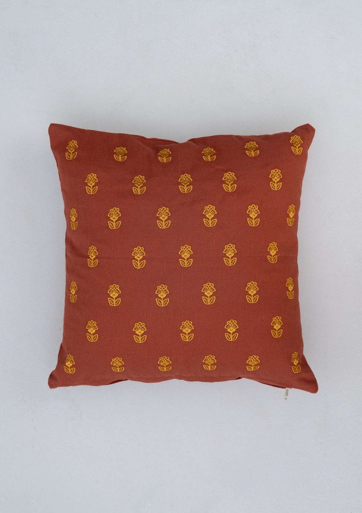 Calico Combo Set Of 4 Cotton Cushion Cover - Brick Red