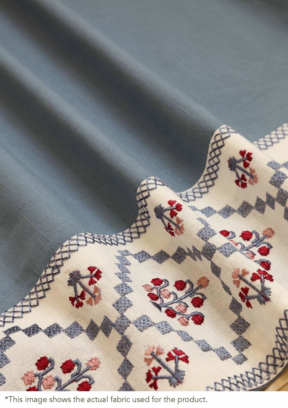 Ketaki Mist Blue & Pink Geometric 100% Cotton Embroidered Blind For Livingroom / Bedroom | Room Darkening
