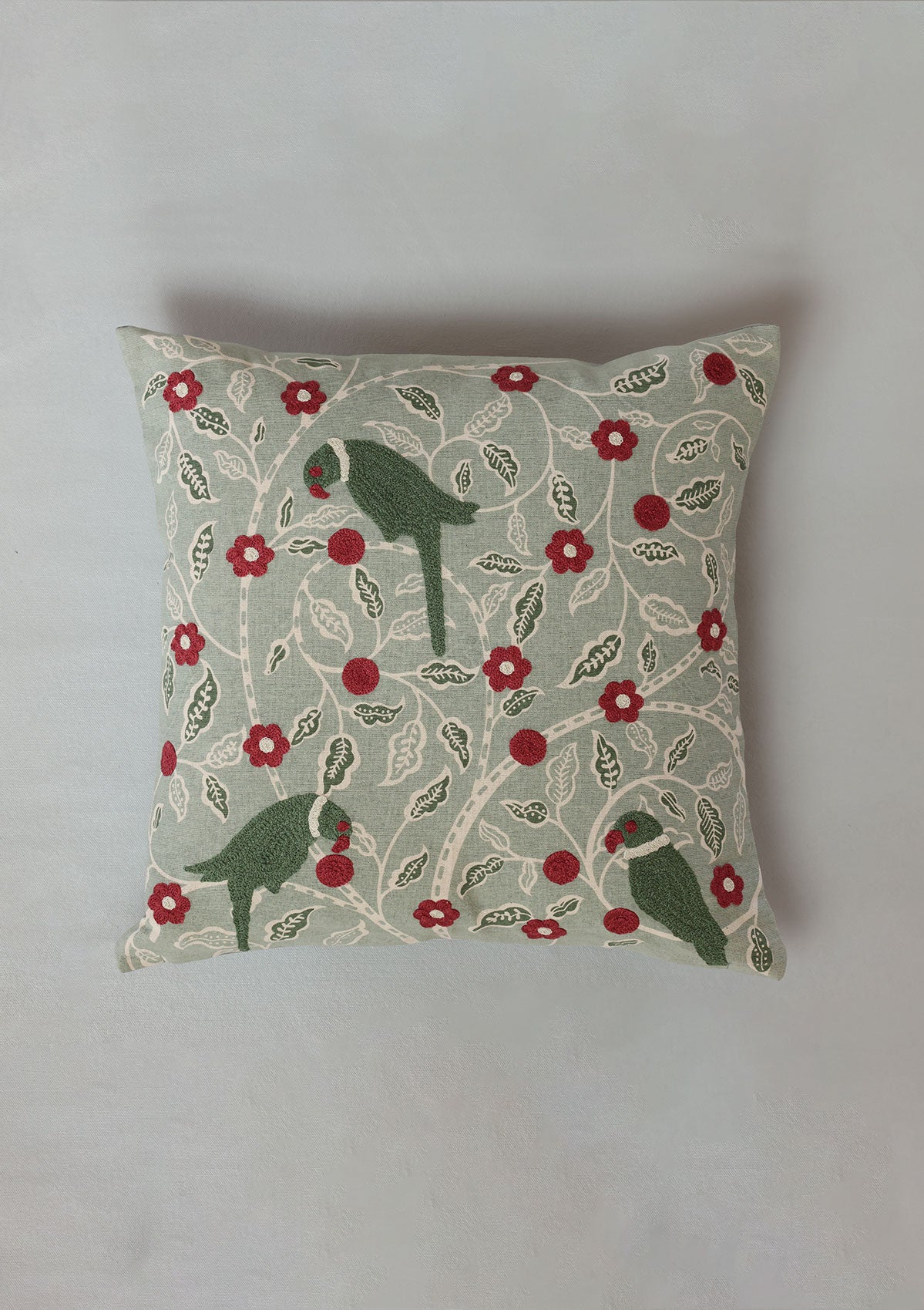 Khera Green | Embroidered Floral | 100% Cotton Cushion Cover For Sofa