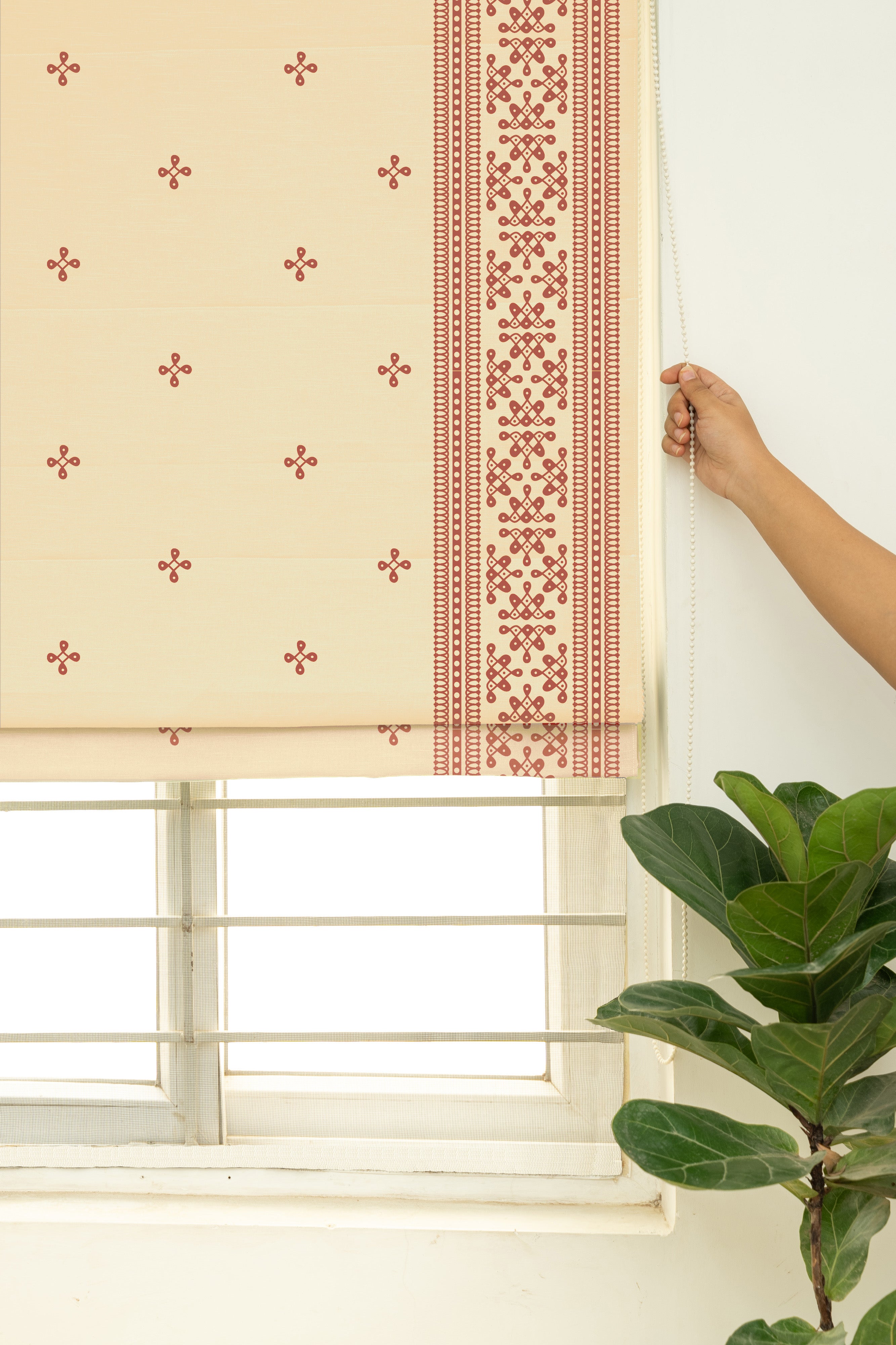 Kolam 100% Customizable Cotton floral blind for living room - Room darkening