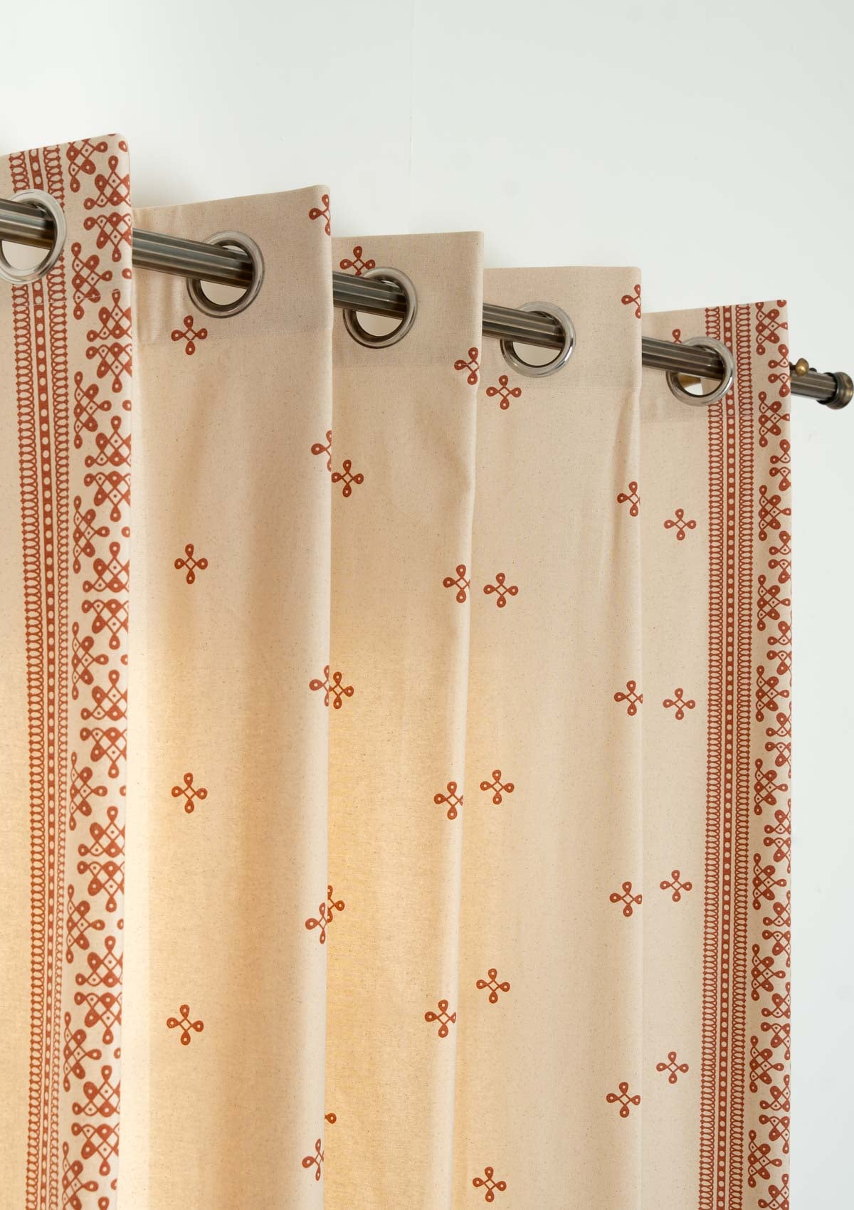 Kolam minimal Printed 100% Cotton Curtain for Living Room and Bedroom - Brick red - Single Piece