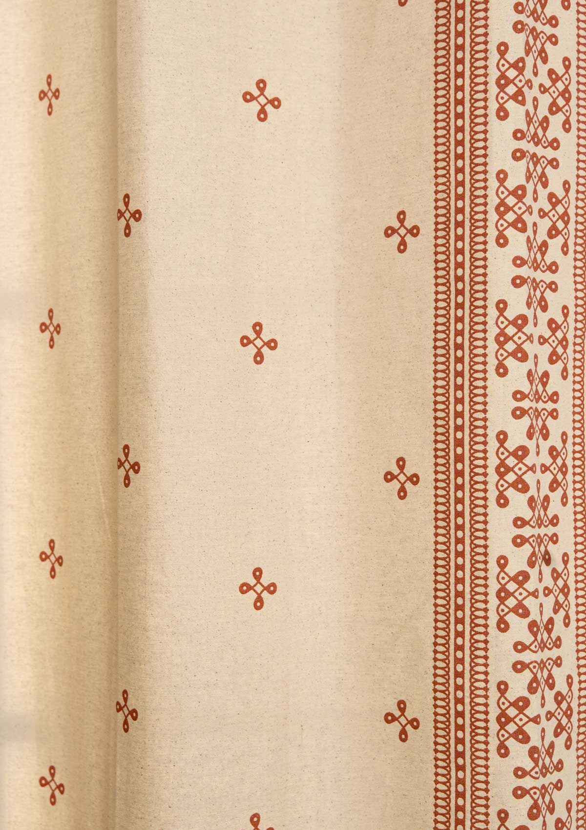 Kolam minimal Printed 100% Cotton Curtain for Living Room and Bedroom - Brick red - Single Piece