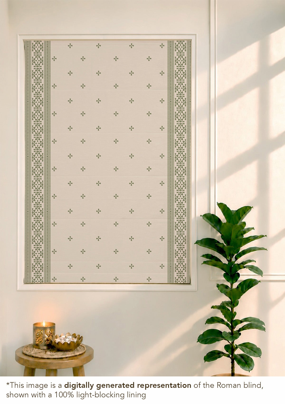 Kolam Pepper Green Minimal 100% Cotton Printed Blind For Livingroom / Bedroom | Light Reduction