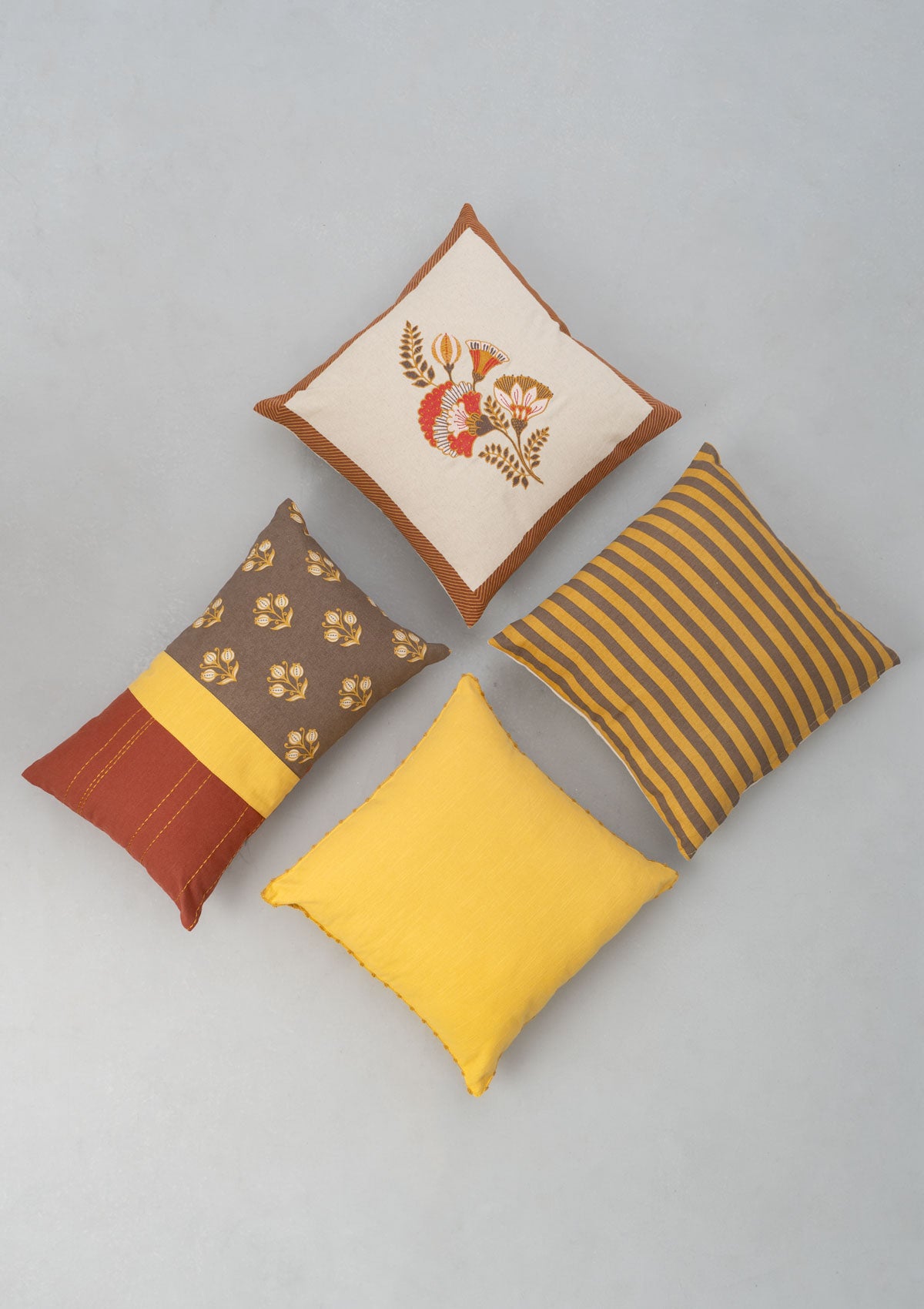 Kutch Combo Set Of 4 Cotton Cushion Cover - Mustard