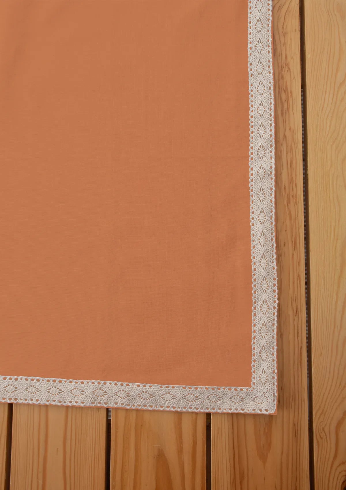 Solid orange 100% cotton plain table cloth for 4 seater or 6 seater dining with lace border
