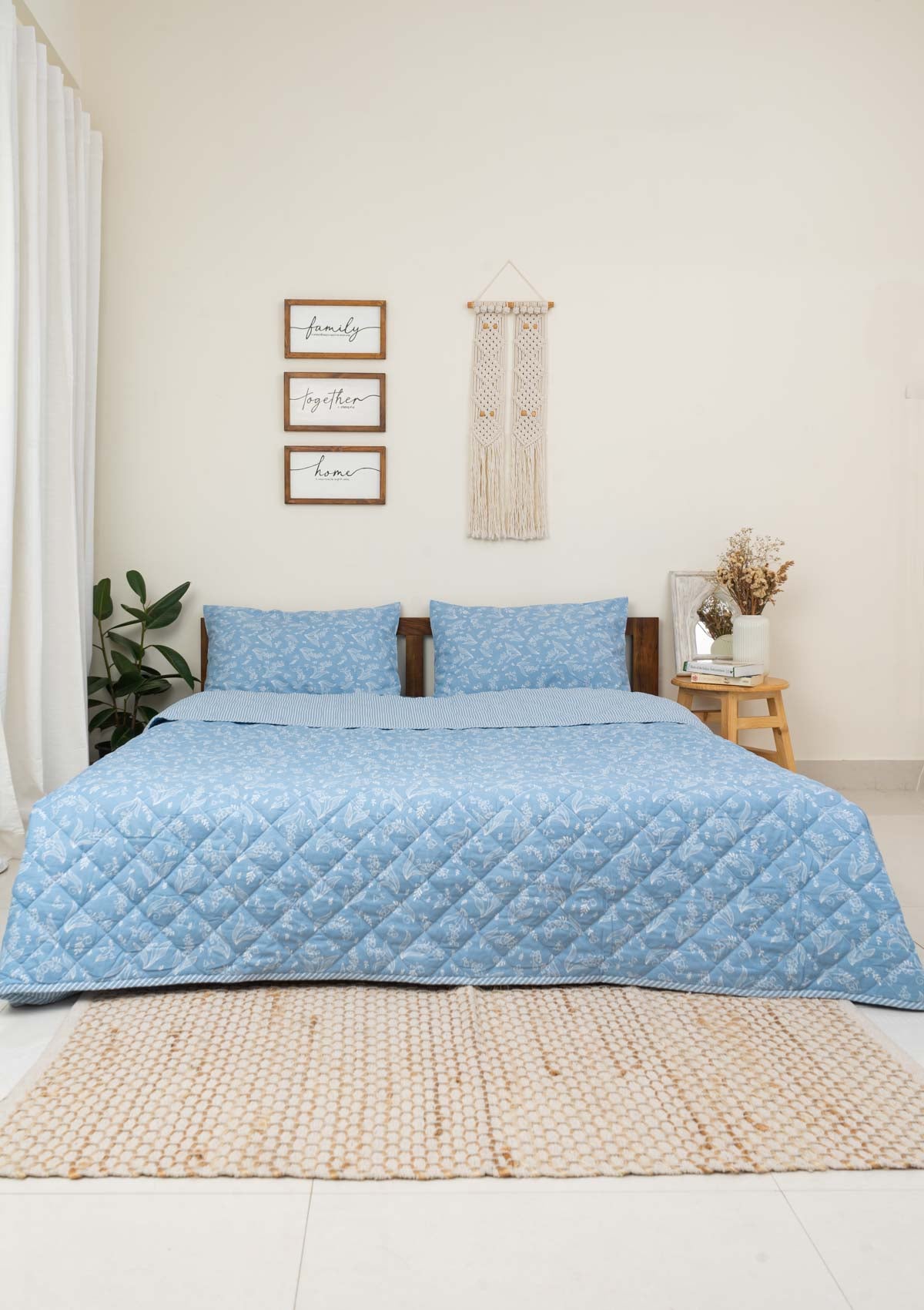 Lilies of Valley Reversible Quilt - Powder Blue