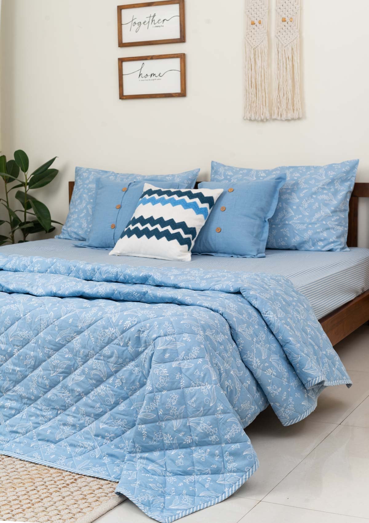 Lilies of Valley Reversible Quilt - Powder Blue