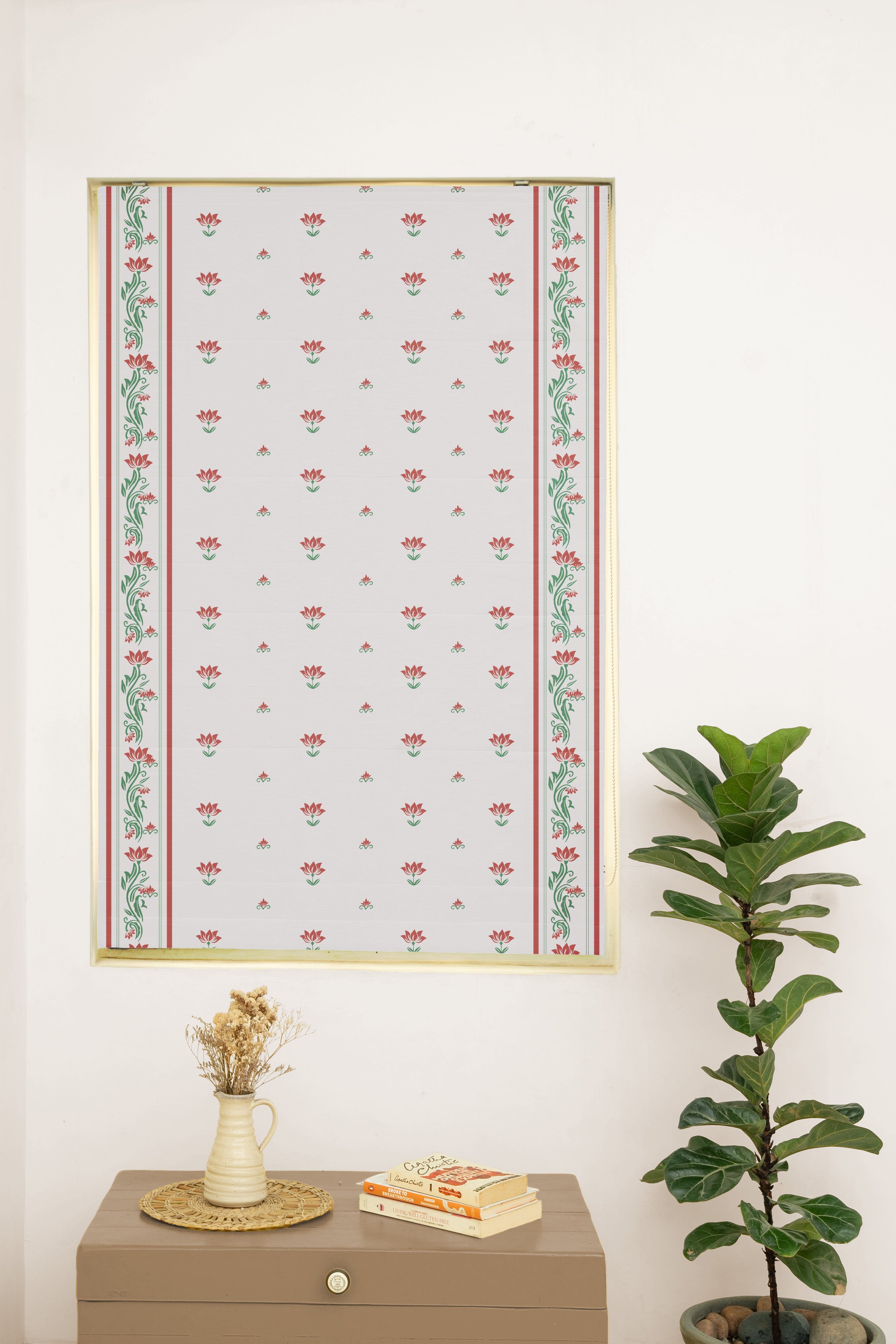 Lotus Pond 100% Customizable Cotton floral blind for living room - Room darkening